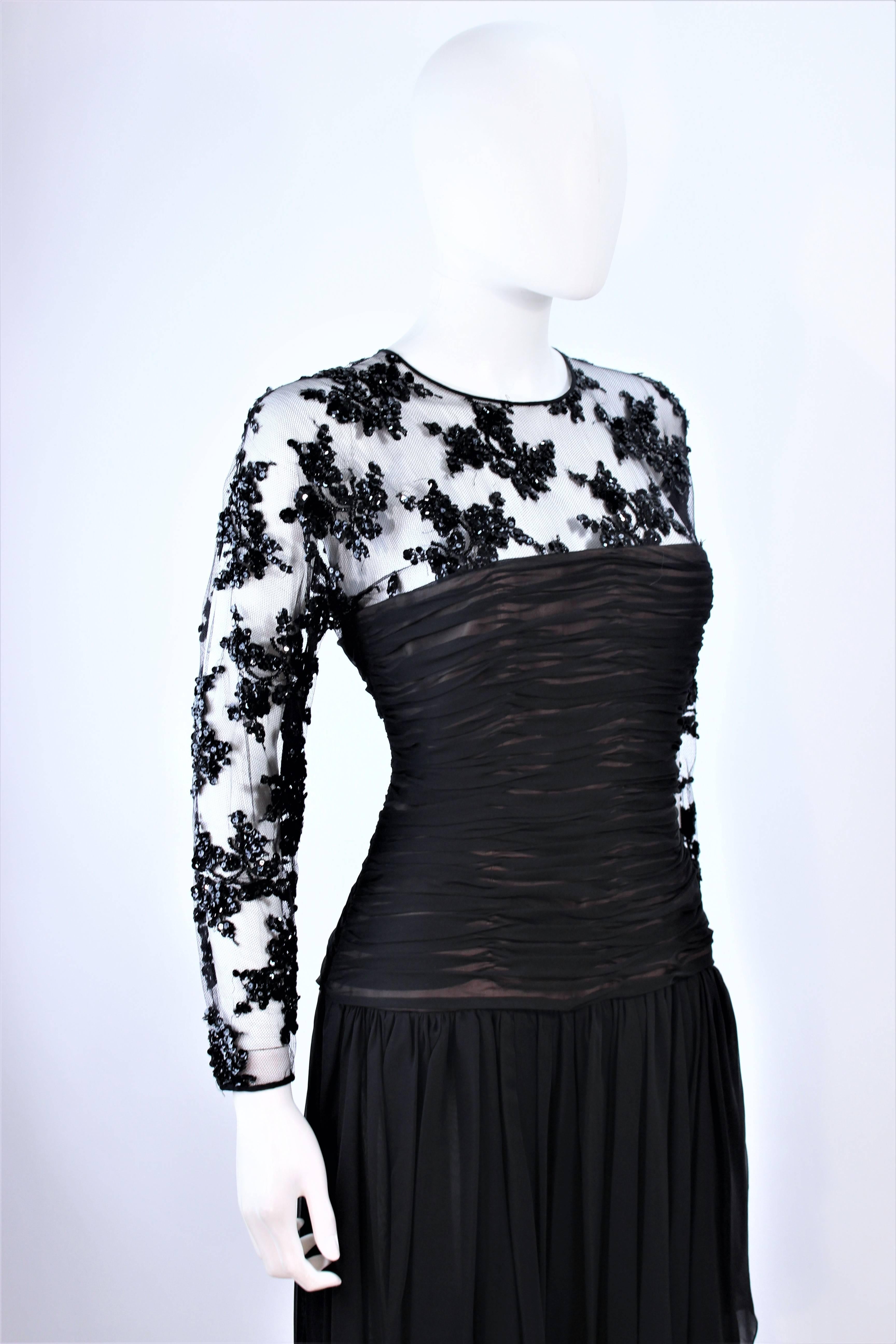OSCAR DE LA RENTA Black Chiffon Lace High Low Cocktail Gown Size 12 14 For Sale 2