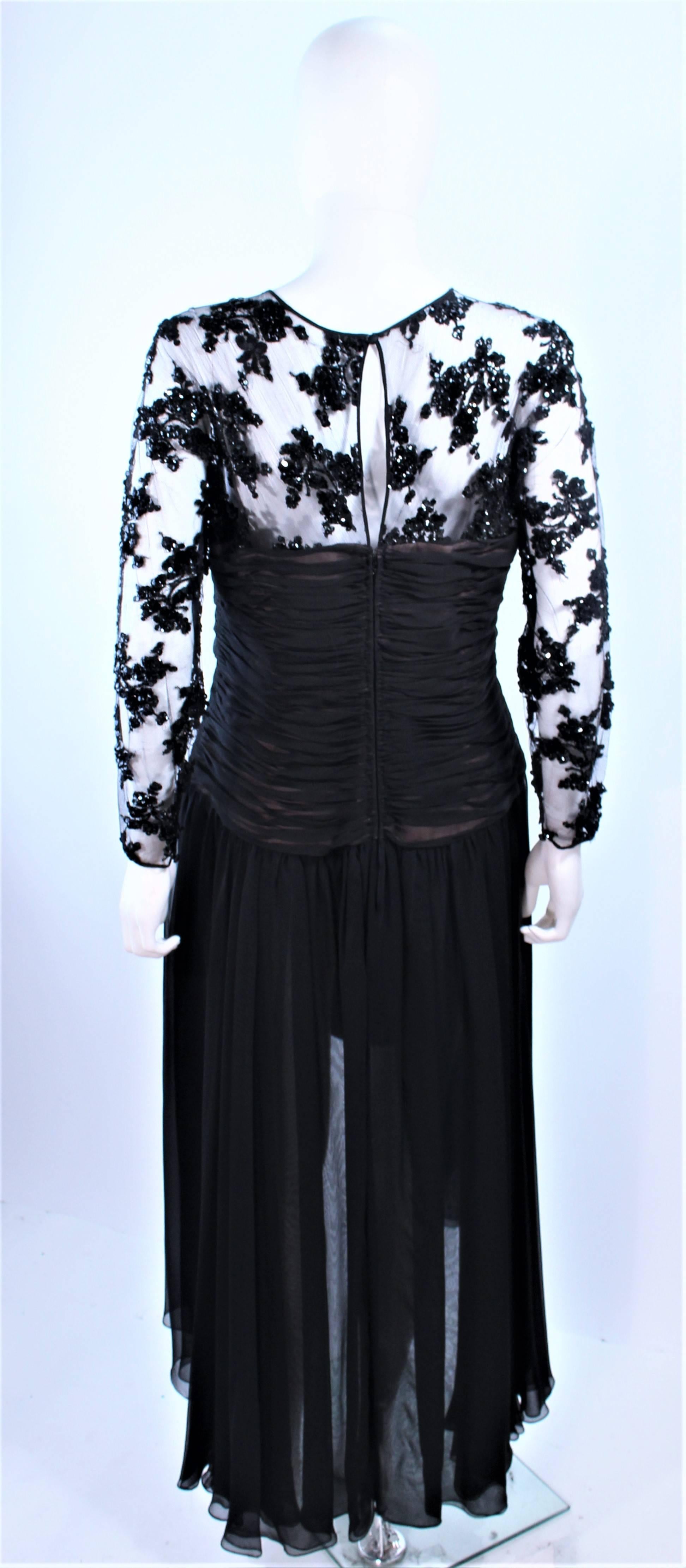 OSCAR DE LA RENTA Black Chiffon Lace High Low Cocktail Gown Size 12 14 For Sale 5