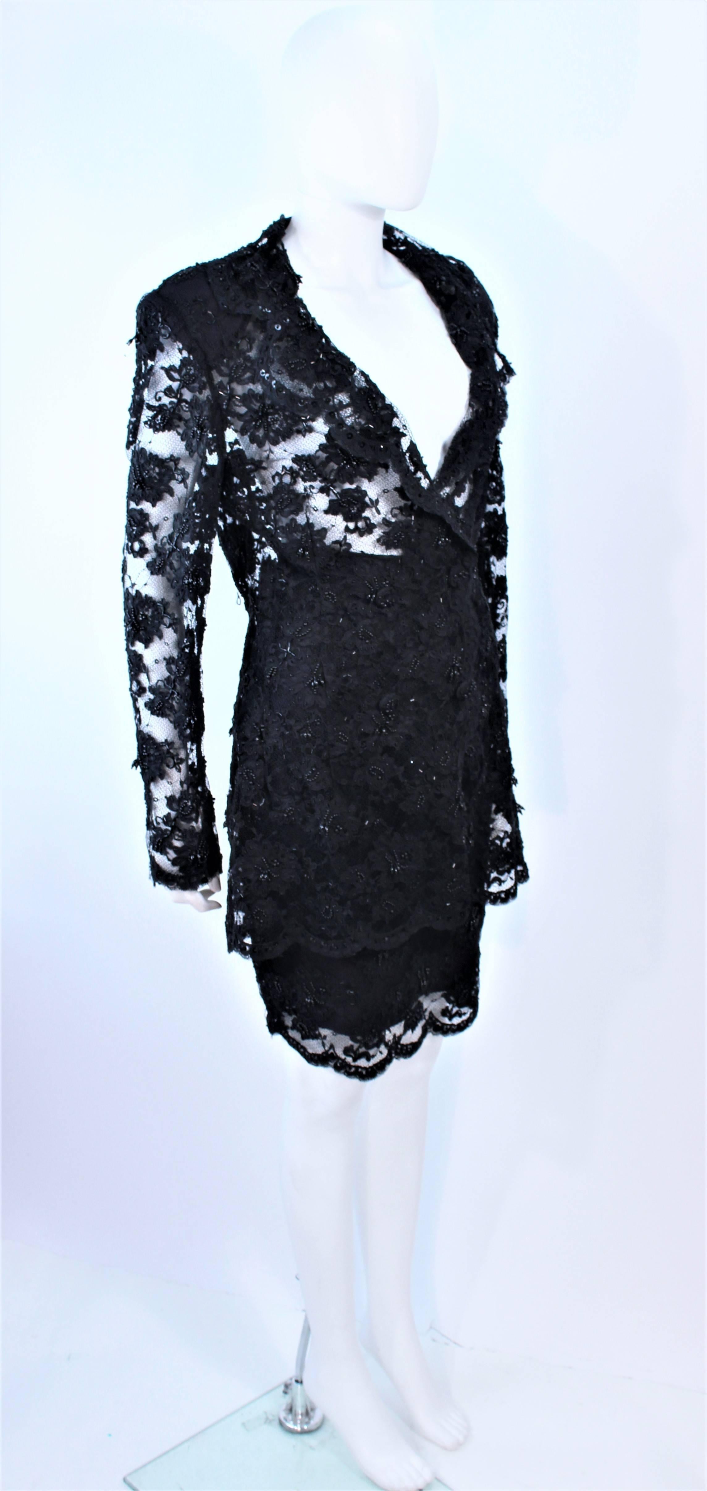 FETOUN Black Sequin Lace Skirt Suit Size 12 For Sale 1