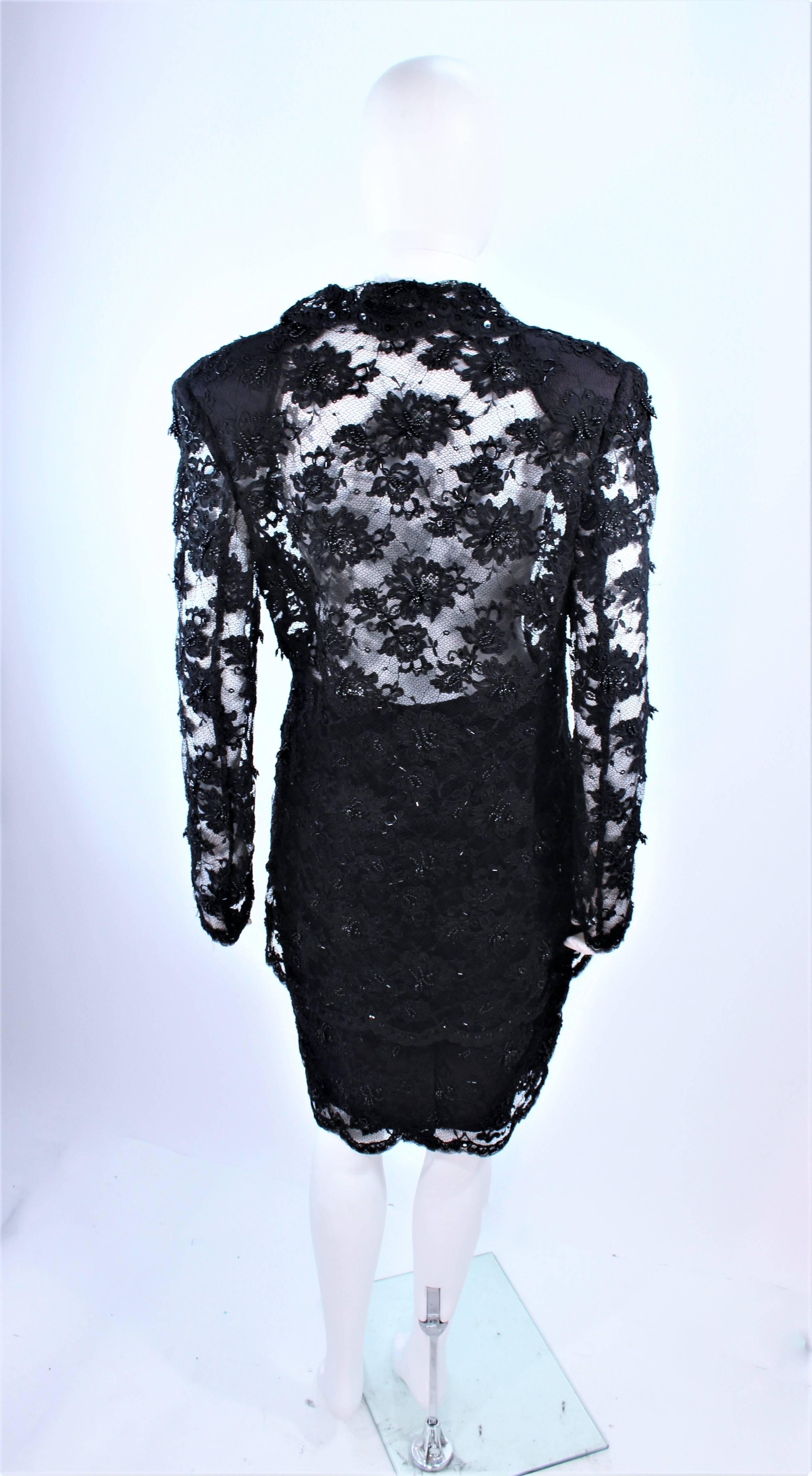 FETOUN Black Sequin Lace Skirt Suit Size 12 For Sale 3