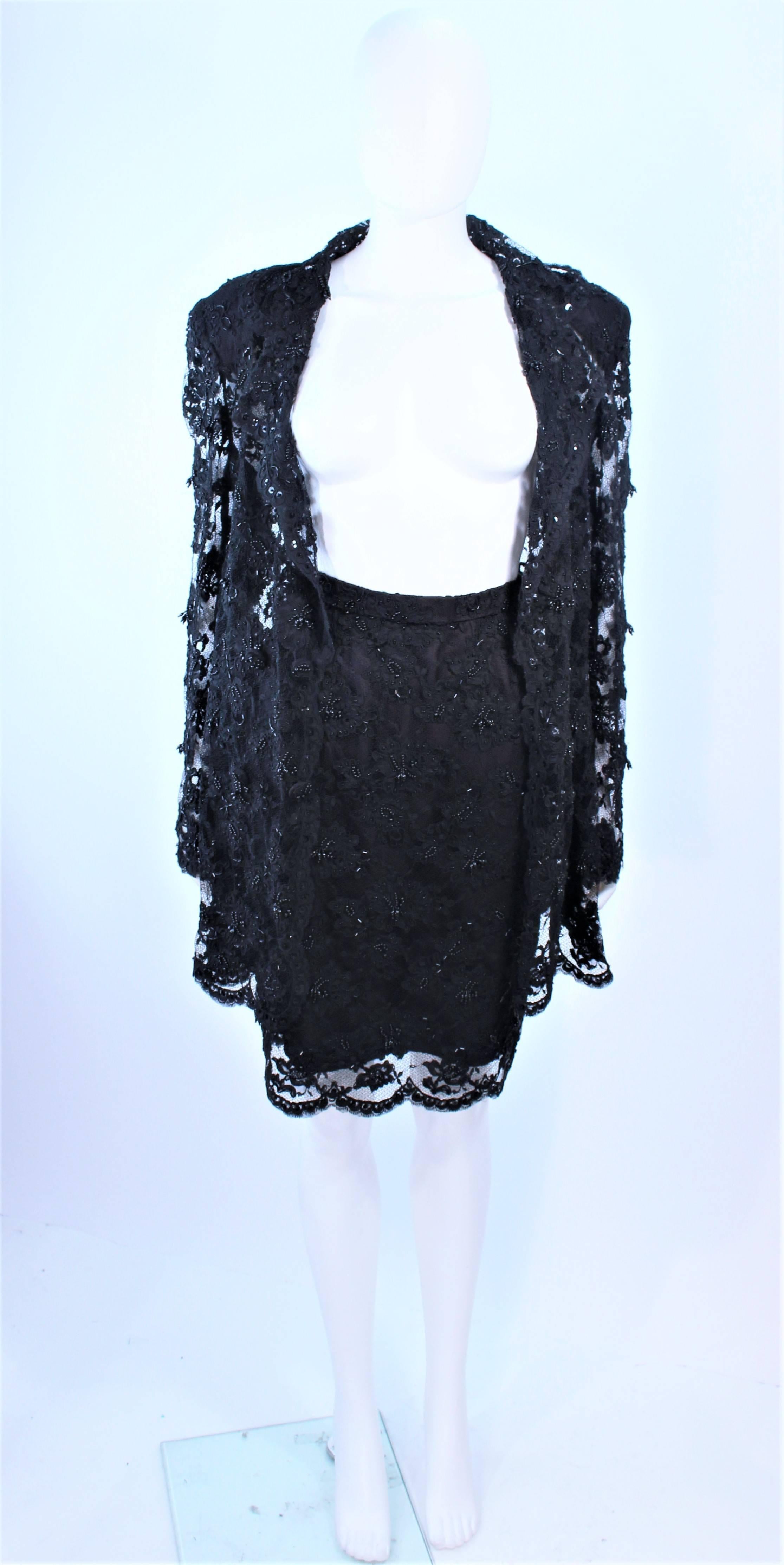 FETOUN Black Sequin Lace Skirt Suit Size 12 In Excellent Condition For Sale In Los Angeles, CA