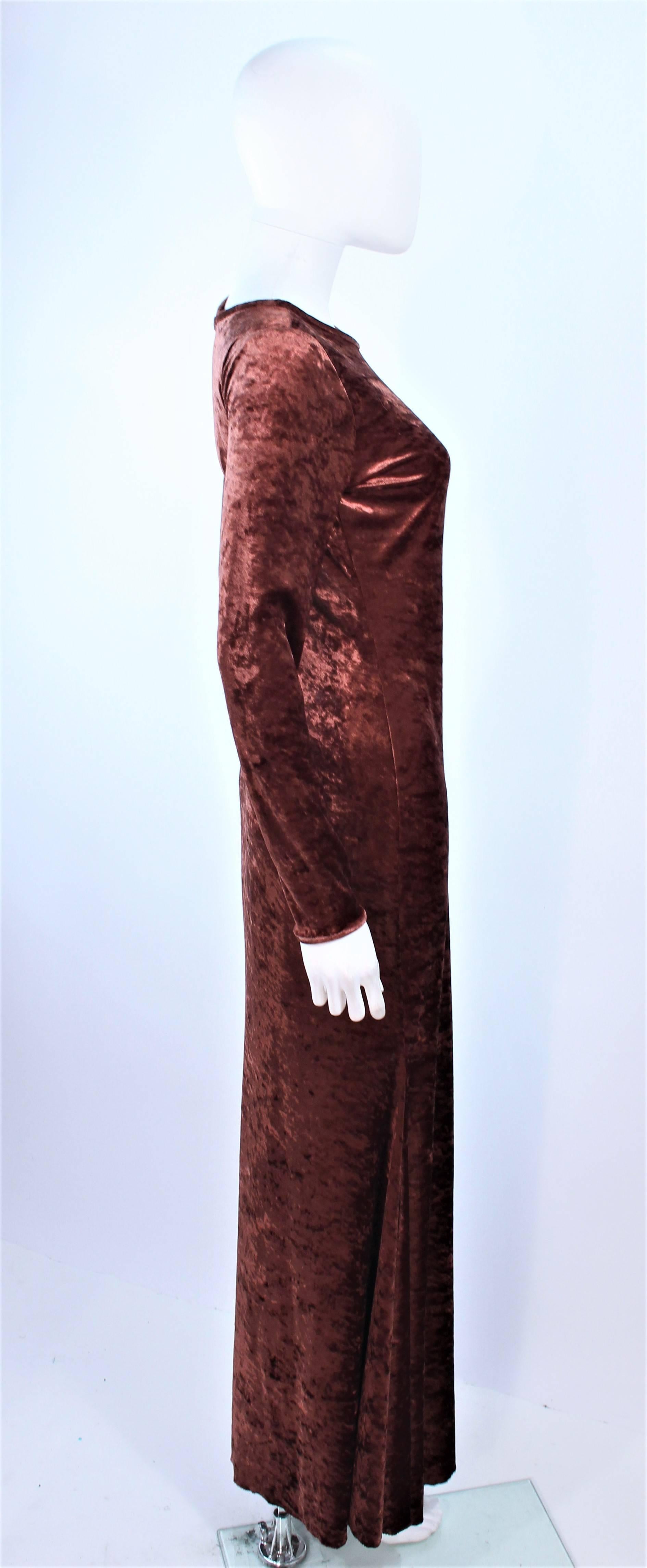 MARLY THOMAS Copper Stretch Long Sleeve Velvet Maxi Dress Size 4 6 In Excellent Condition For Sale In Los Angeles, CA