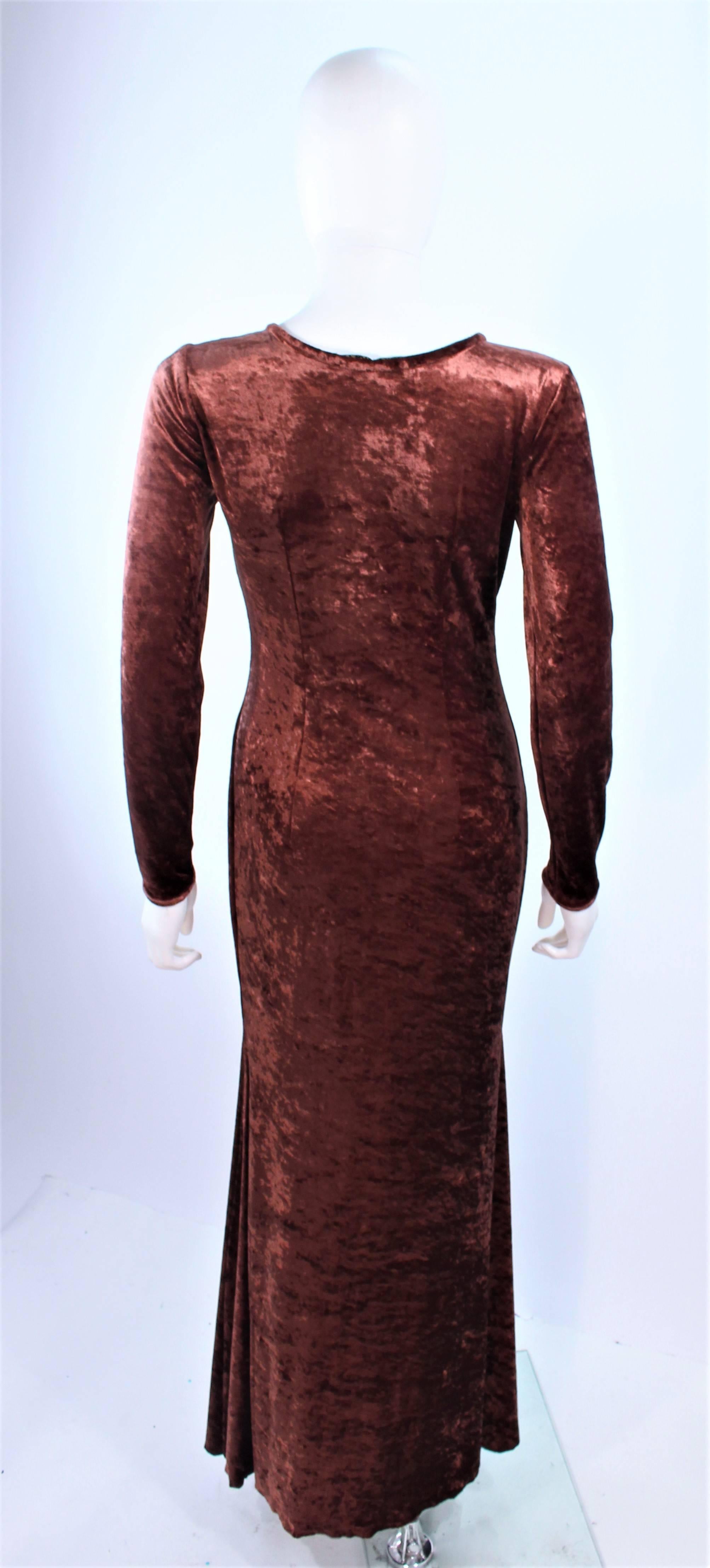 Women's MARLY THOMAS Copper Stretch Long Sleeve Velvet Maxi Dress Size 4 6 For Sale