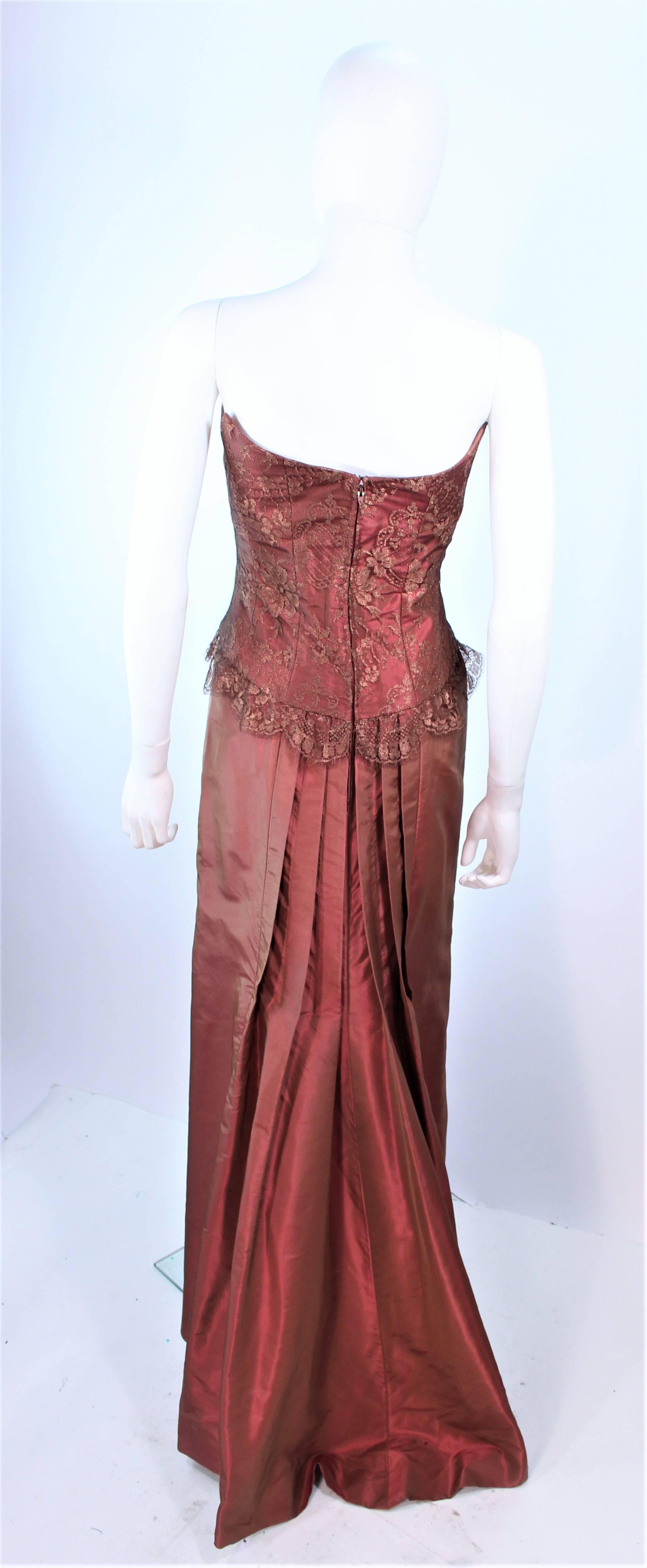 Women's ELIZABETH FILLMORE Bronze Lace & Satin Evening Gown Ensemble with Coat Size 10 For Sale
