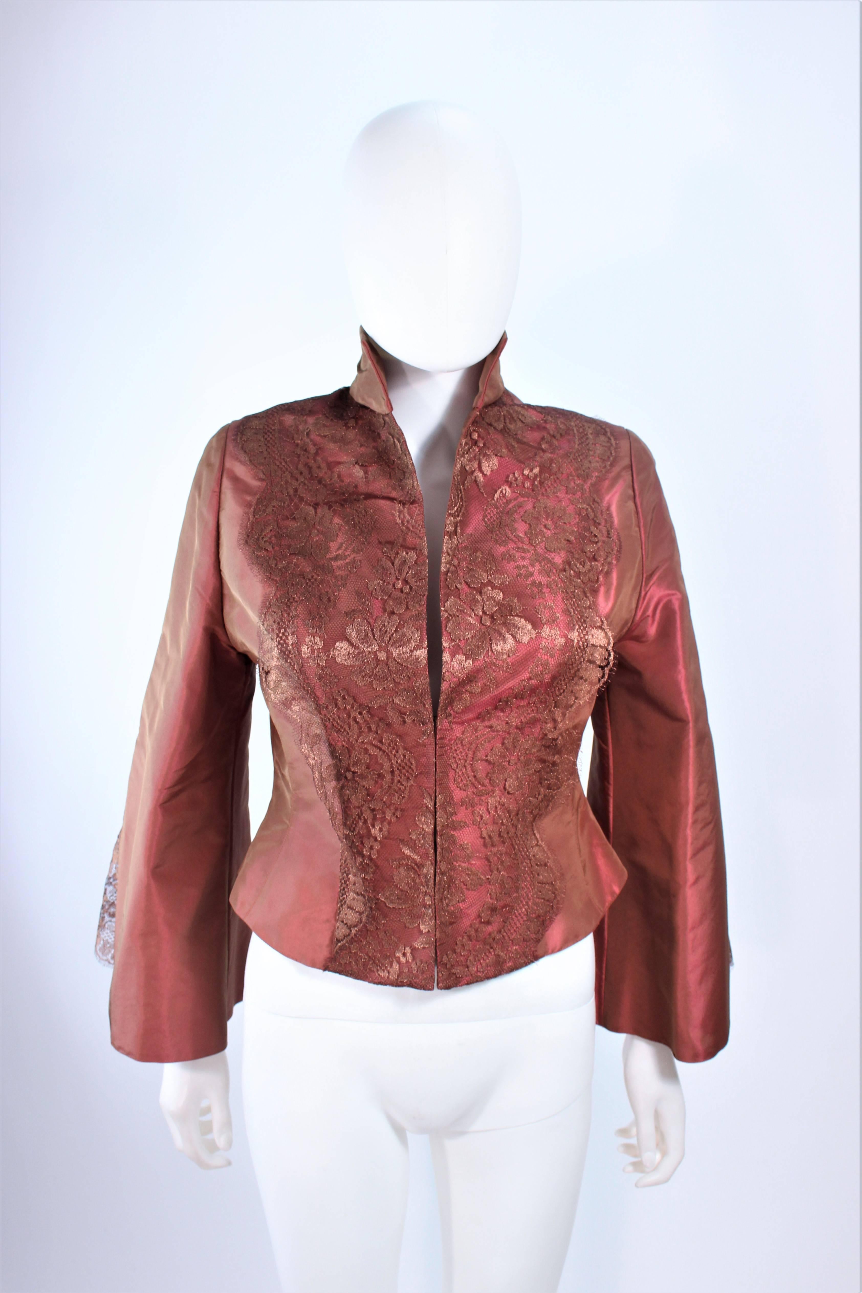 ELIZABETH FILLMORE Bronze Lace & Satin Evening Gown Ensemble with Coat Size 10 For Sale 1