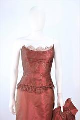 ELIZABETH FILLMORE Bronze Lace & Satin Evening Gown Ensemble with Coat Size 10
