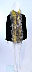 FRANK TAGNINO Black Velvet Coat with Yellow Black & White Feather Trim 6 8 10