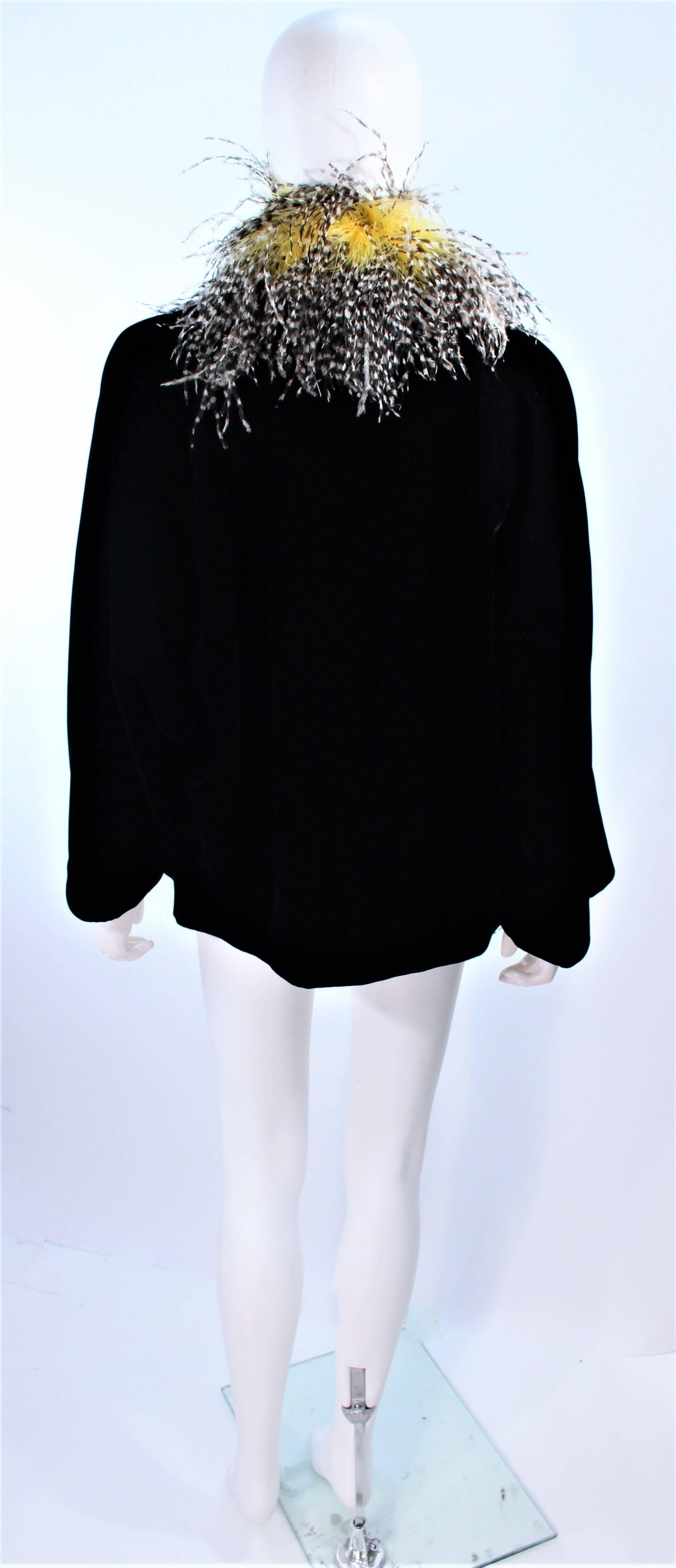 FRANK TAGNINO Black Velvet Coat with Yellow Black & White Feather Trim 6 8 10 For Sale 5