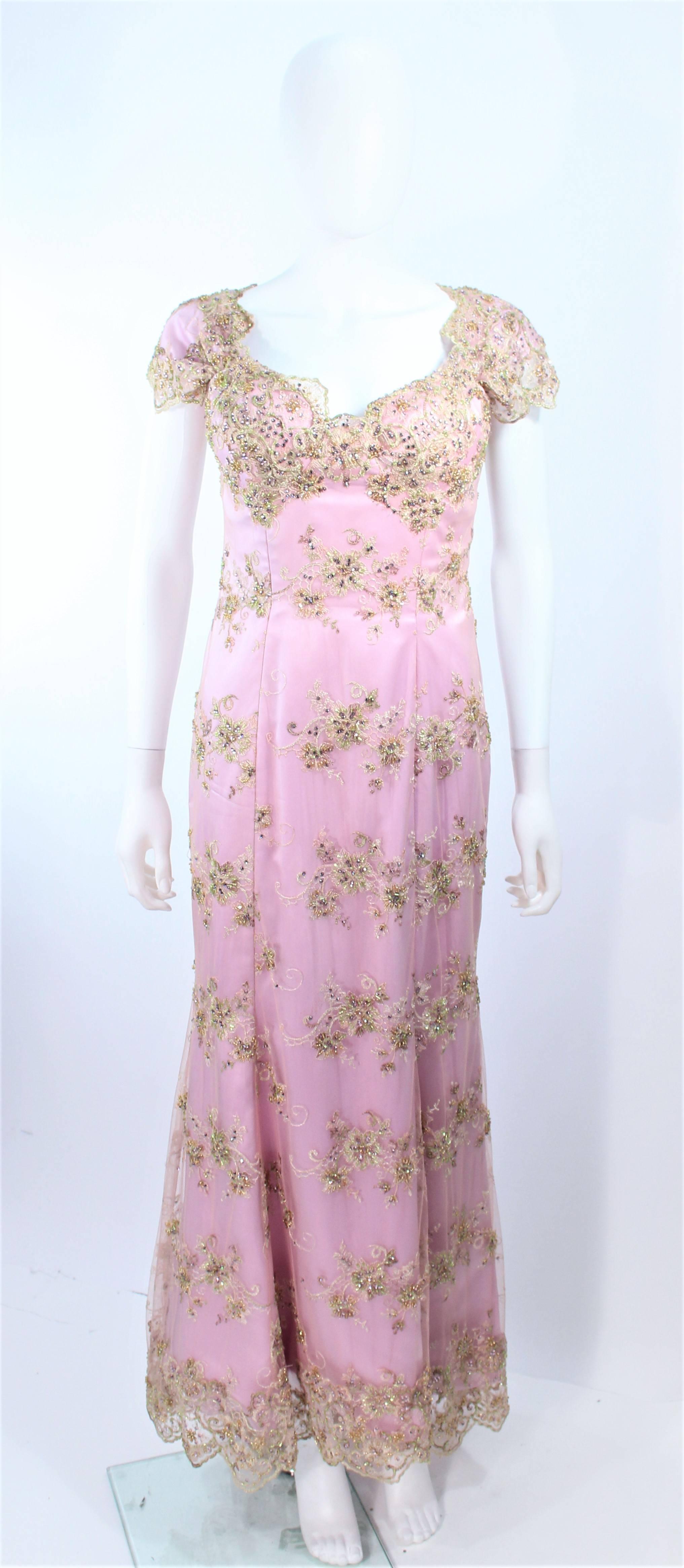 This Baracci gown is composed of a lavender silk with rhinestone applique and a floral pattern. Features interior boning and a corset style back with zipper for ease of access. In excellent pre-owned condition.

**Please cross-reference