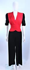 NORMA KAMALI Black and Red Silk Color Block Jumpsuit Size 6