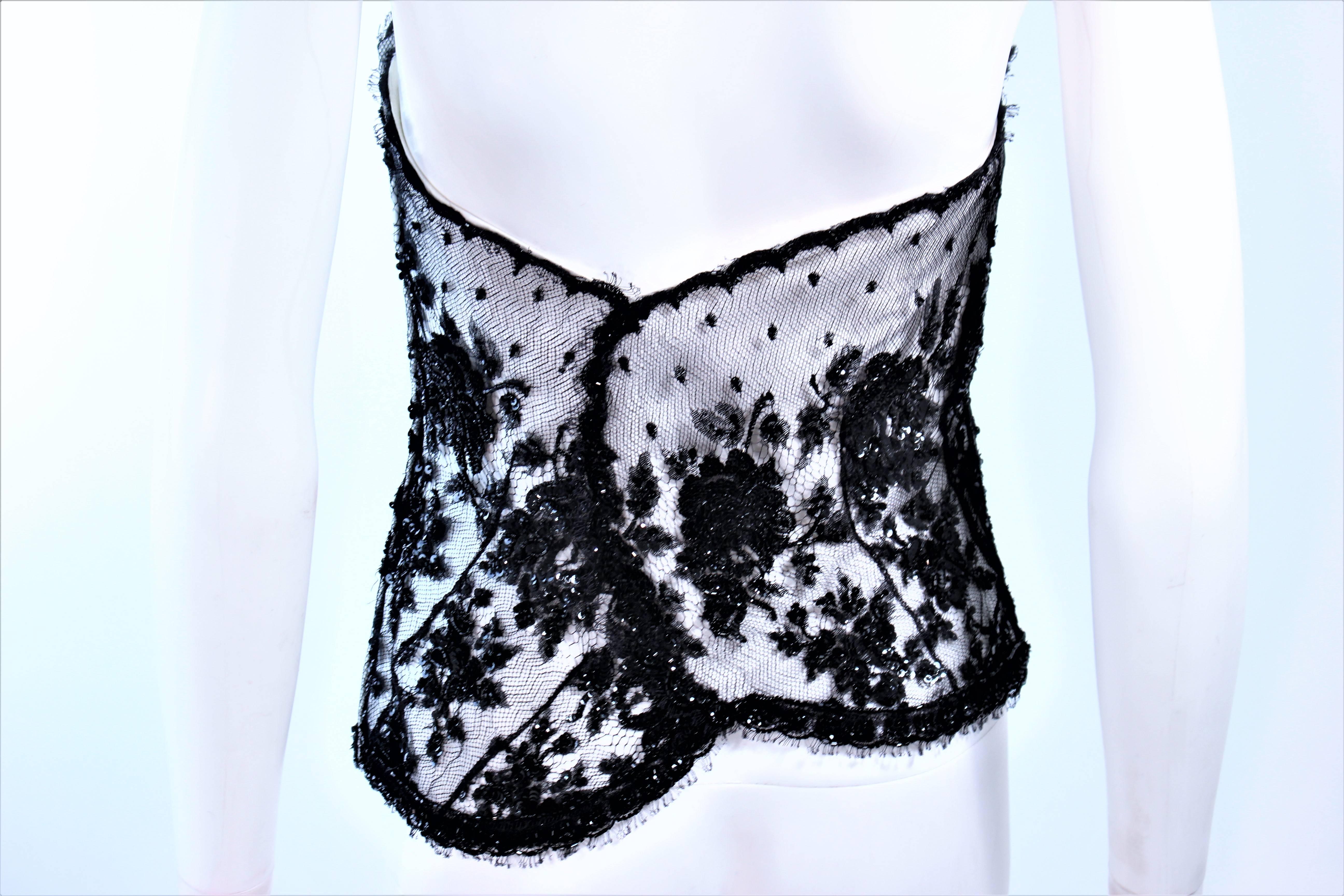 CHRISTINA PERRIN White and Black Beaded Lace Bustier Size 6 For Sale 3