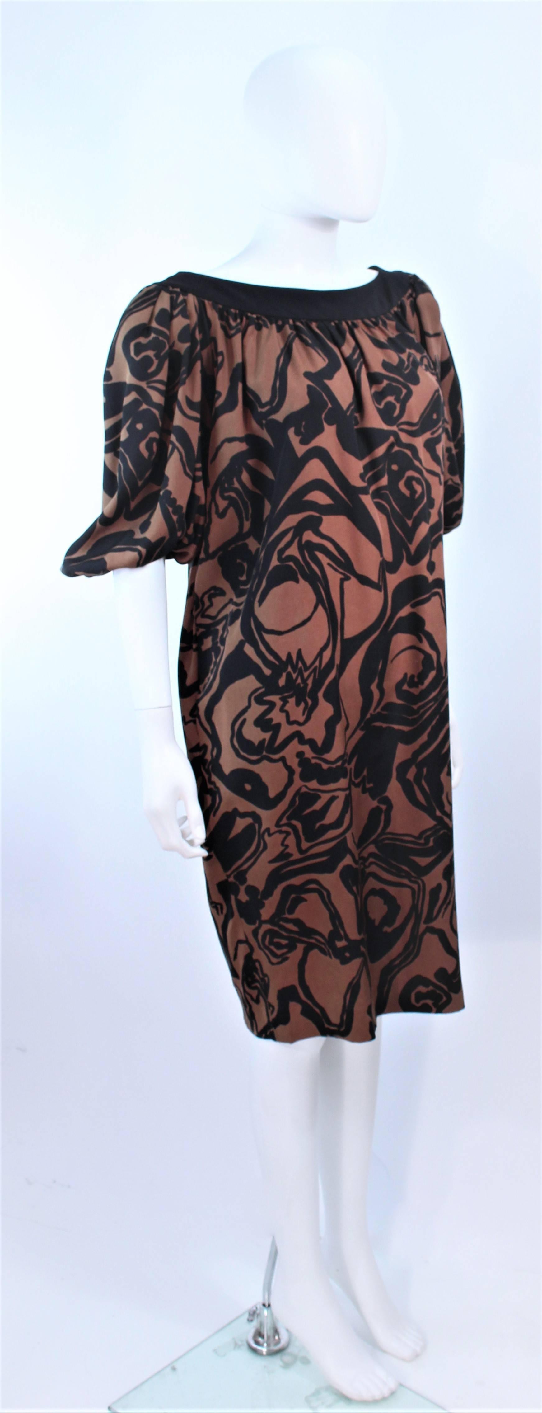 Women's YVES SAINT LAURENT Brown Silk Abstract Floral Dress Size 36