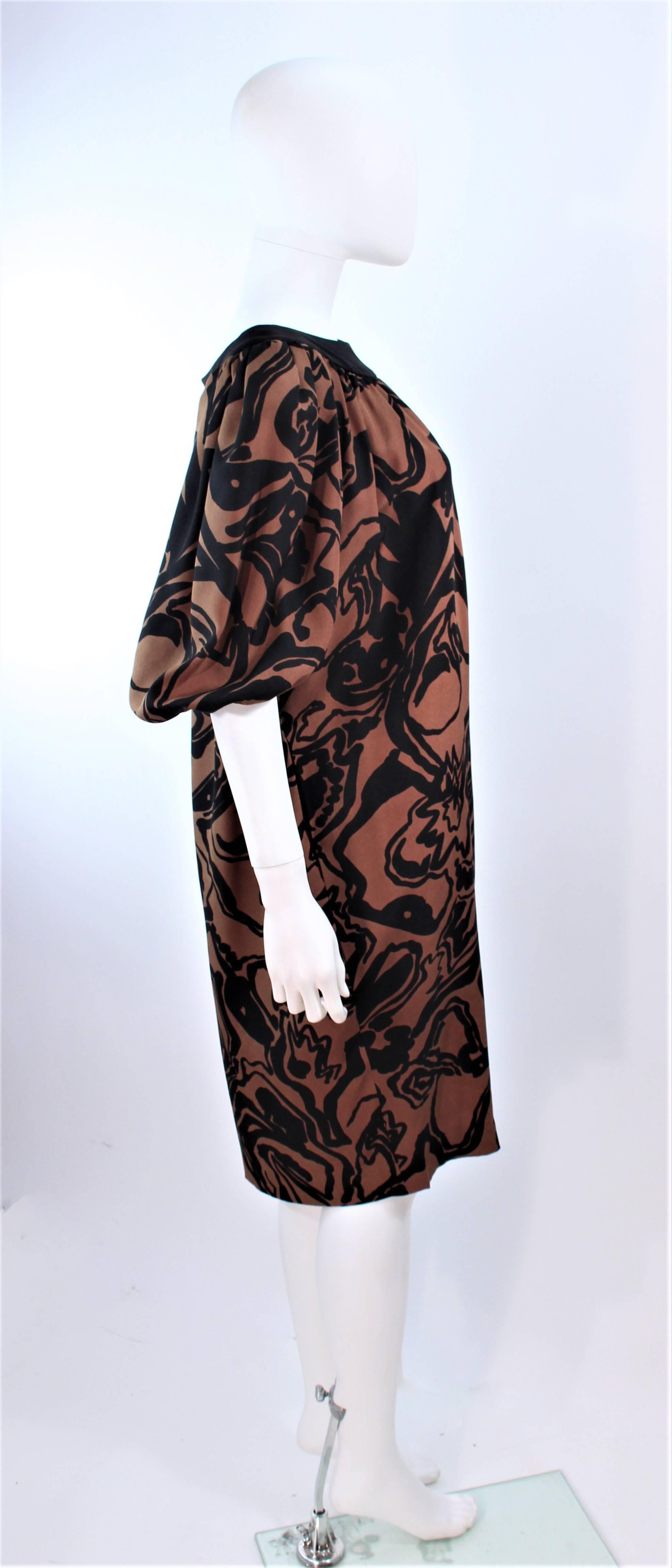 YVES SAINT LAURENT Brown Silk Abstract Floral Dress Size 36 3