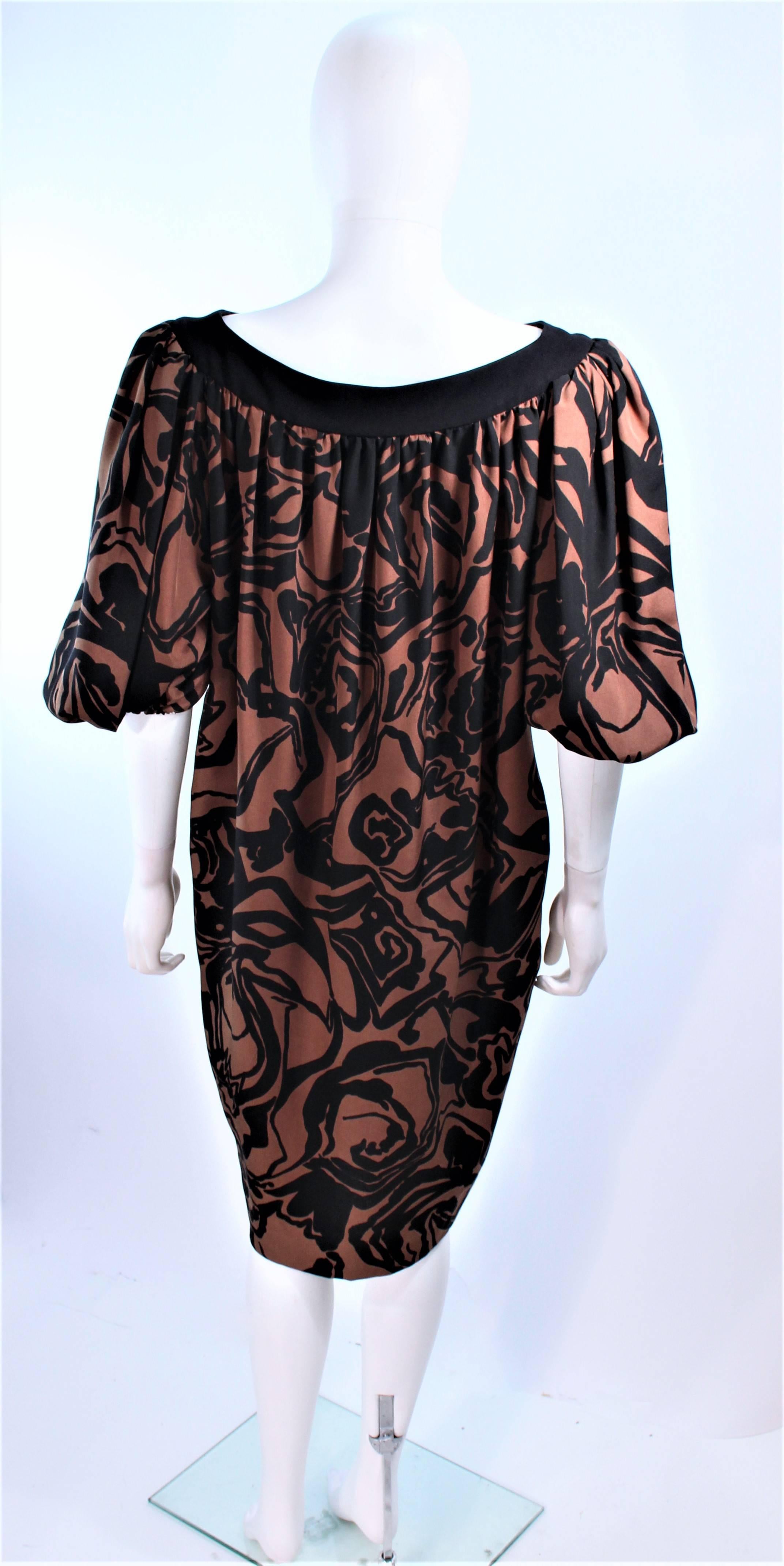 YVES SAINT LAURENT Brown Silk Abstract Floral Dress Size 36 4