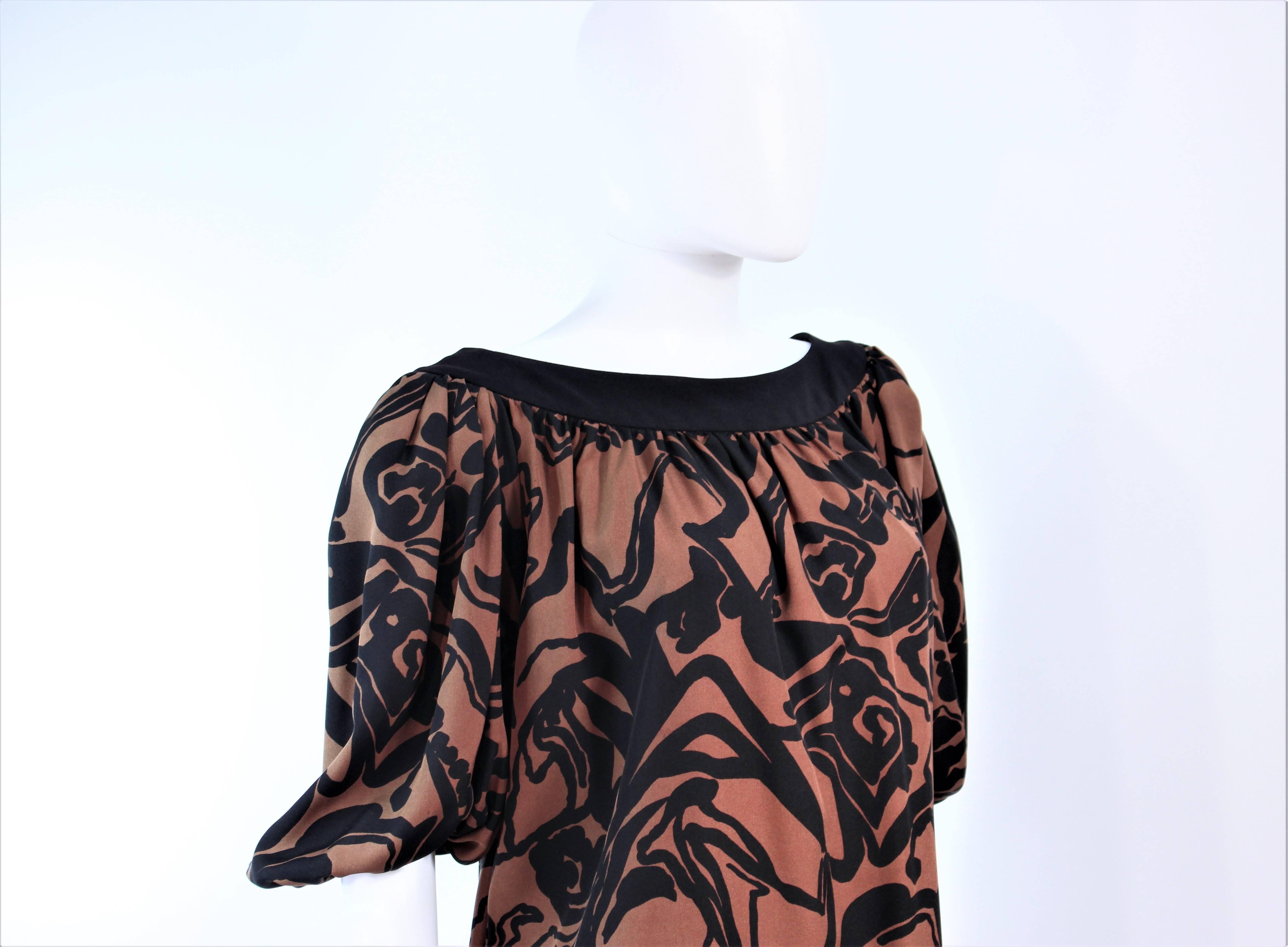 YVES SAINT LAURENT Brown Silk Abstract Floral Dress Size 36 2