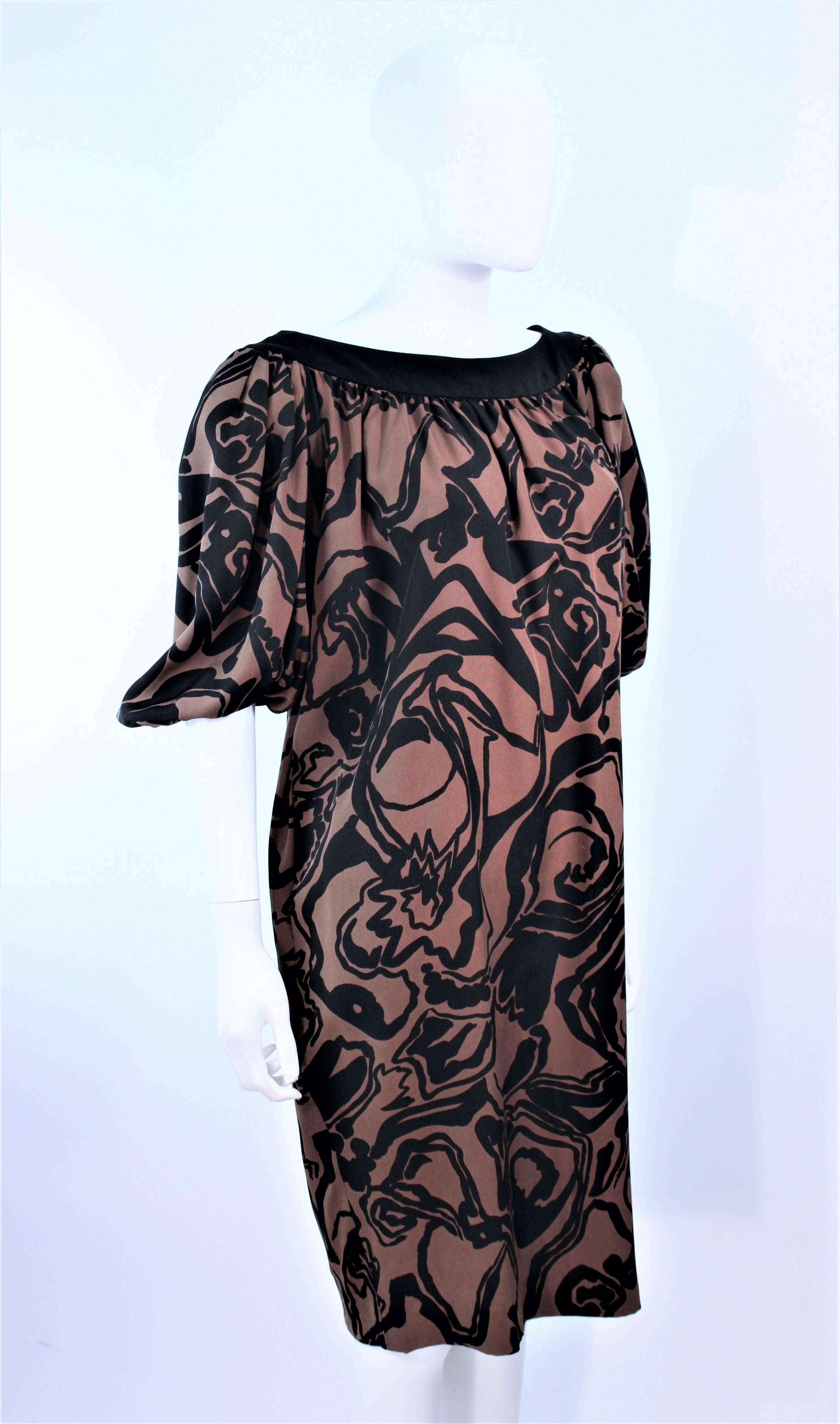 YVES SAINT LAURENT Brown Silk Abstract Floral Dress Size 36 1