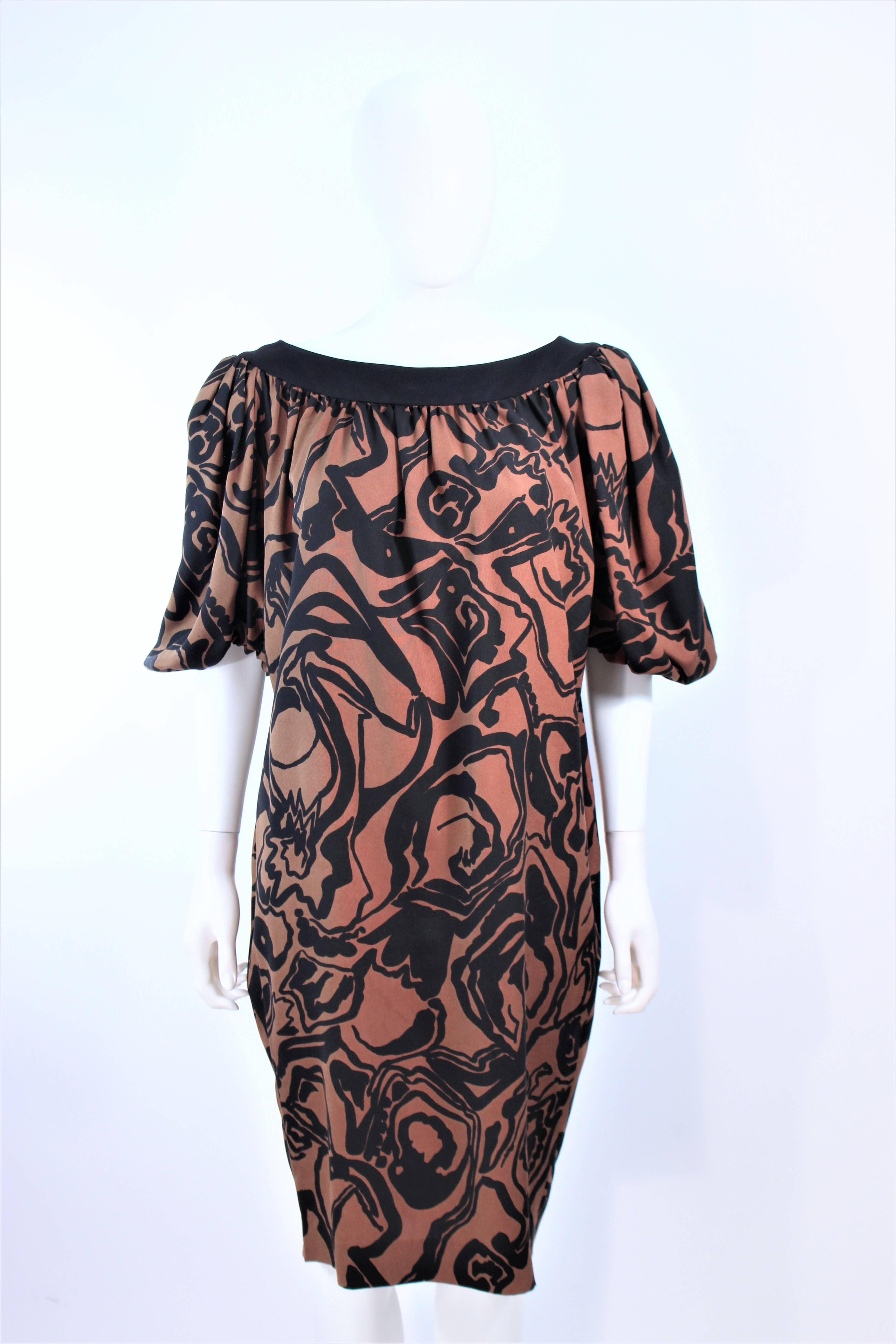 Black YVES SAINT LAURENT Brown Silk Abstract Floral Dress Size 36
