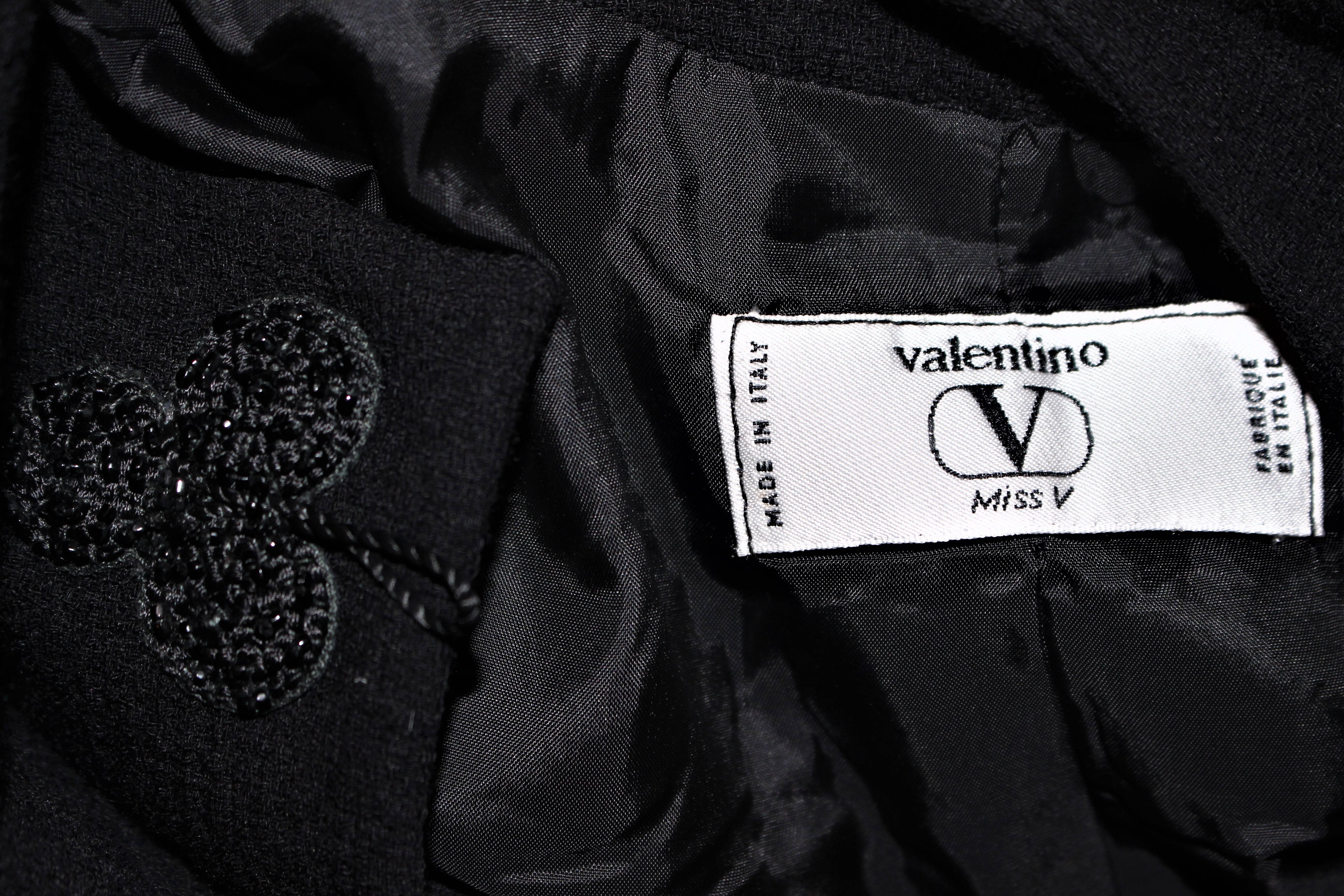 VALENTINO Black Wool Beaded Skirt Suit Size 6 8 For Sale 4