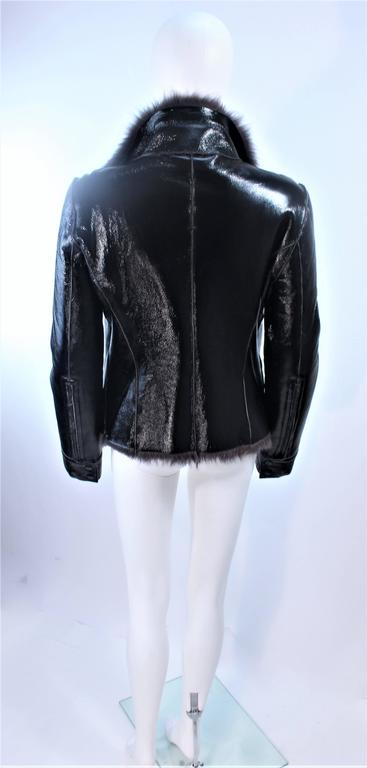 COSTUME NATIONAL Black Patent Leather Grey Goat Jacket Size 6 8 For Sale 5