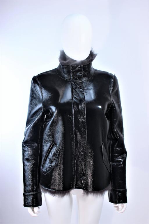 Women's COSTUME NATIONAL Black Patent Leather Grey Goat Jacket Size 6 8 For Sale