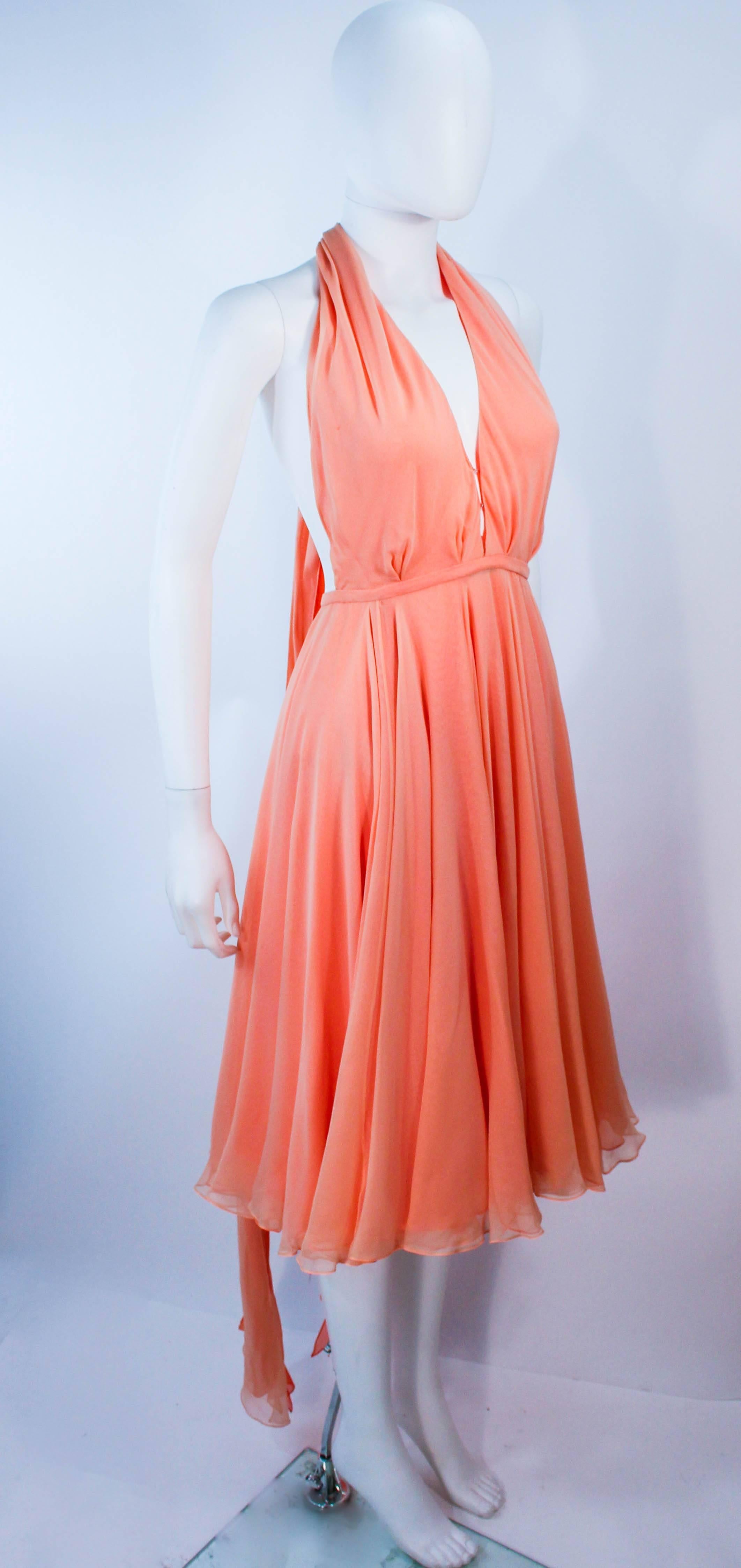 Women's HALSTON 1970's Peach Layered Silk Chiffon Cocktail Dress Size 2 4