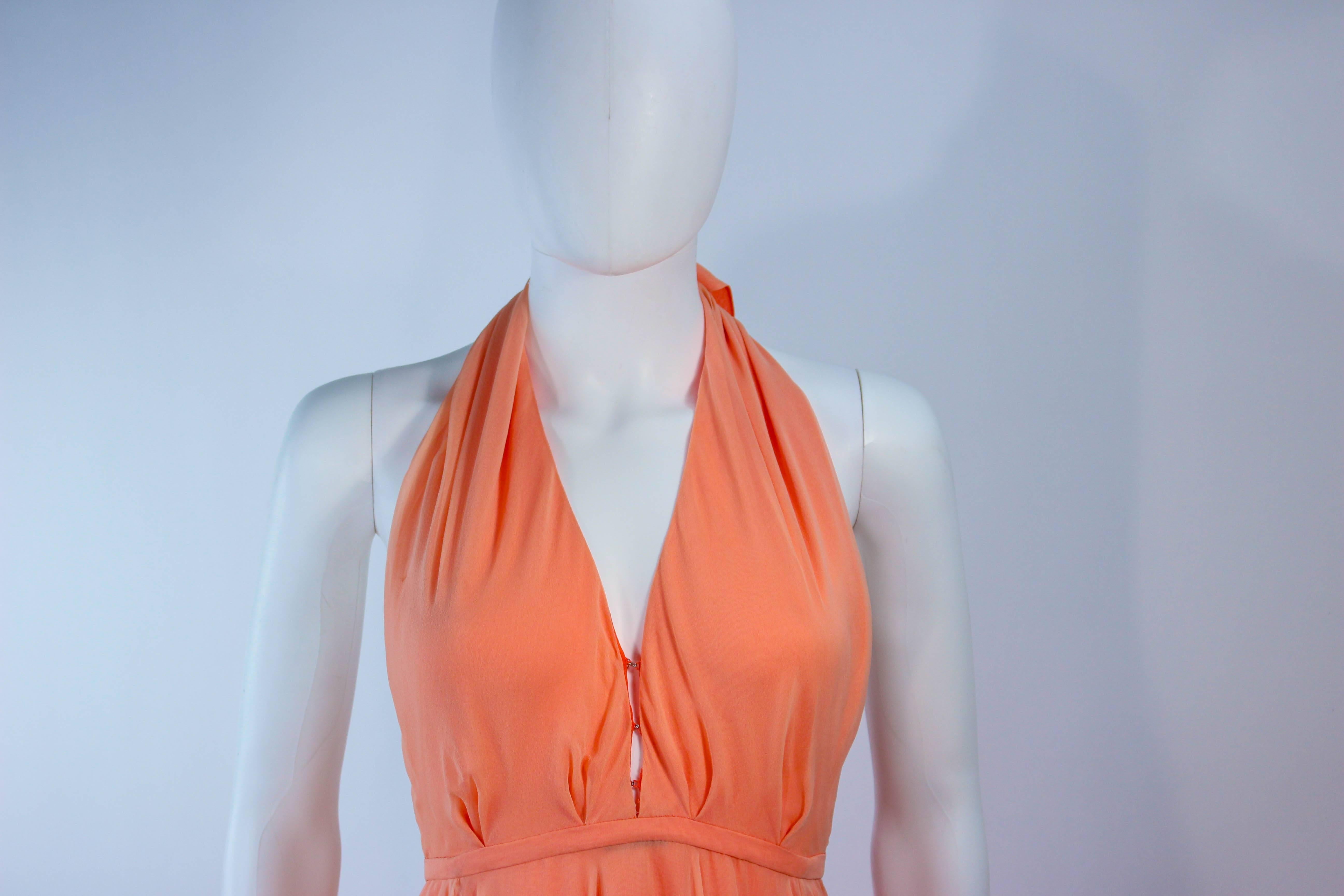 HALSTON 1970's Peach Layered Silk Chiffon Cocktail Dress Size 2 4 2