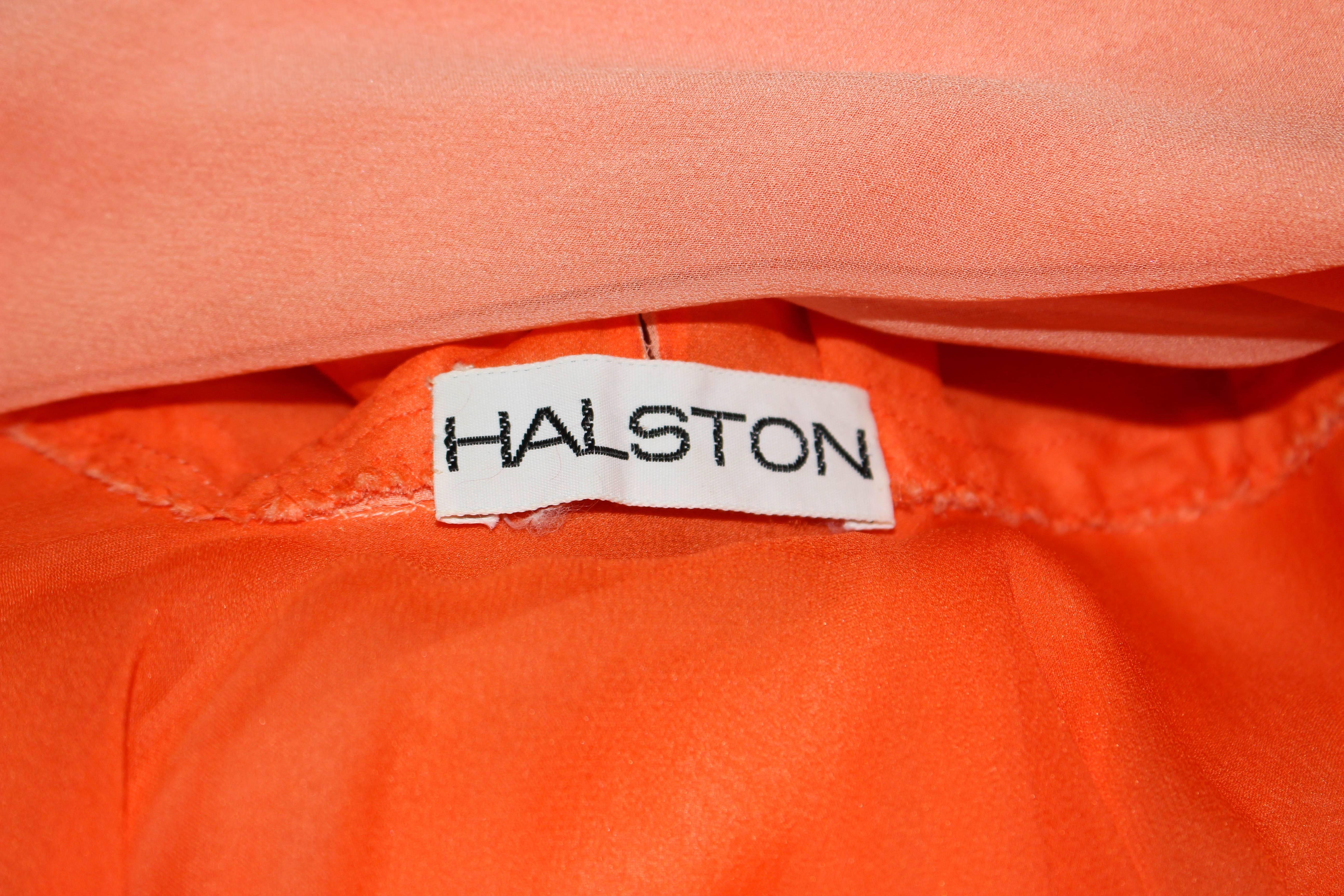 HALSTON 1970's Peach Layered Silk Chiffon Cocktail Dress Size 2 4 4