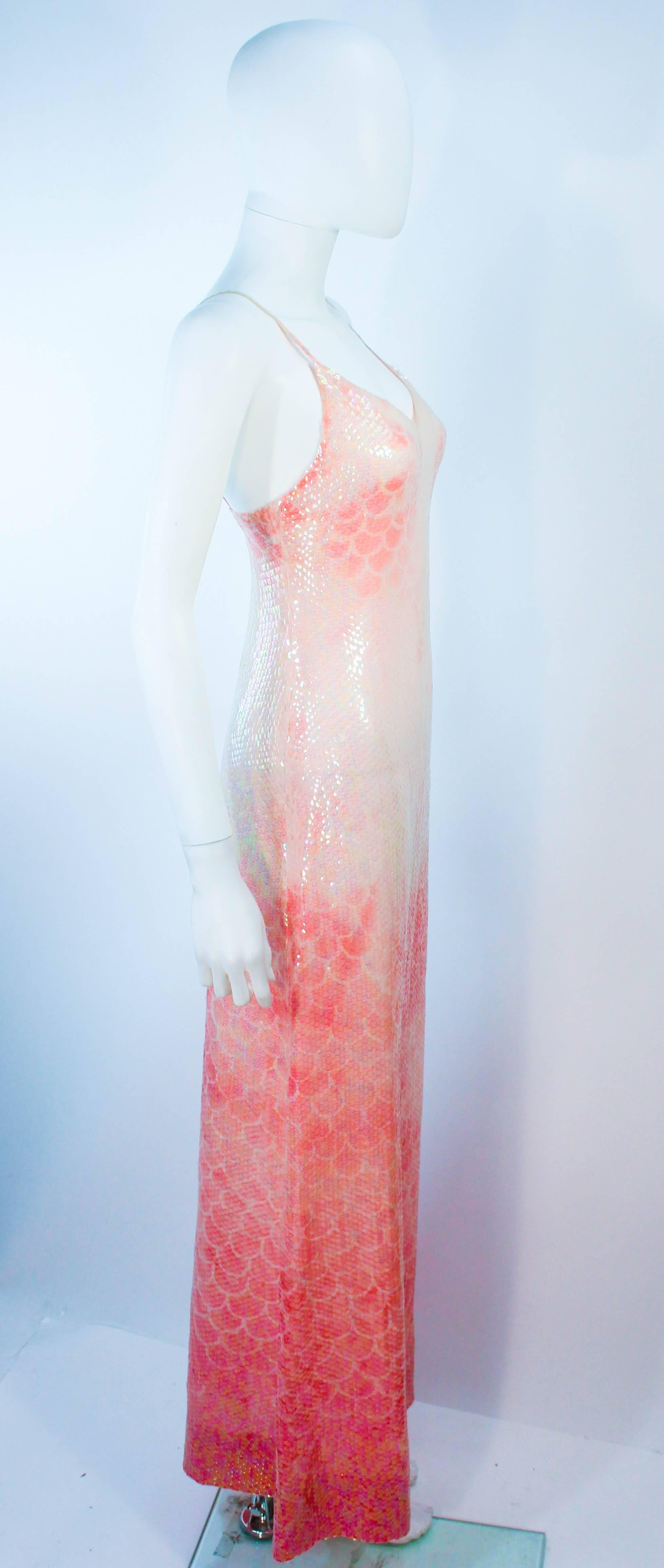 HALSTON 1970'S Sequin Peach Patterned Gown with Wrap Size 2 4 1