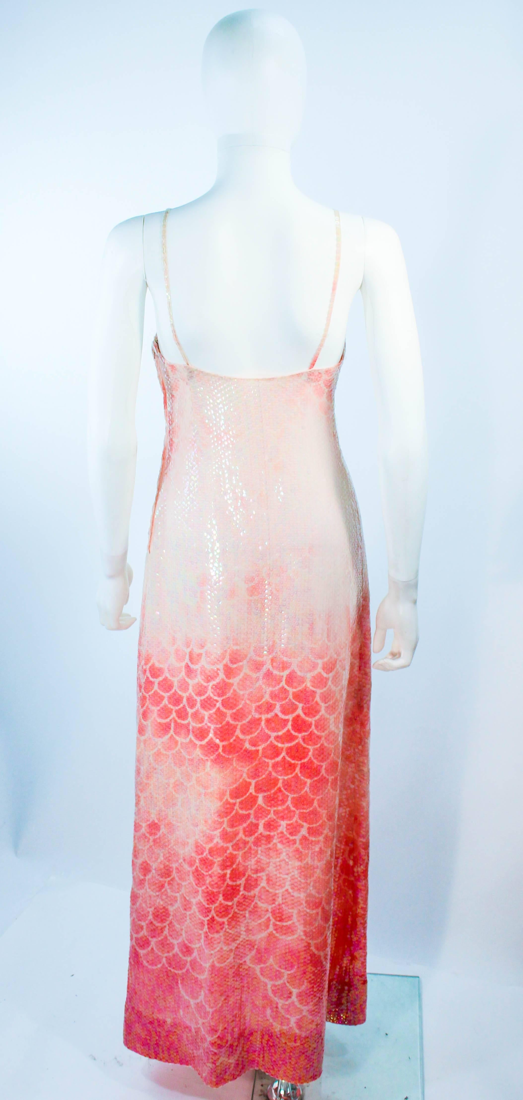 HALSTON 1970'S Sequin Peach Patterned Gown with Wrap Size 2 4 2