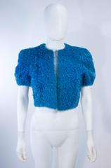 Vintage 1950's Blue Curly Lamb Cropped Jacket Size Small