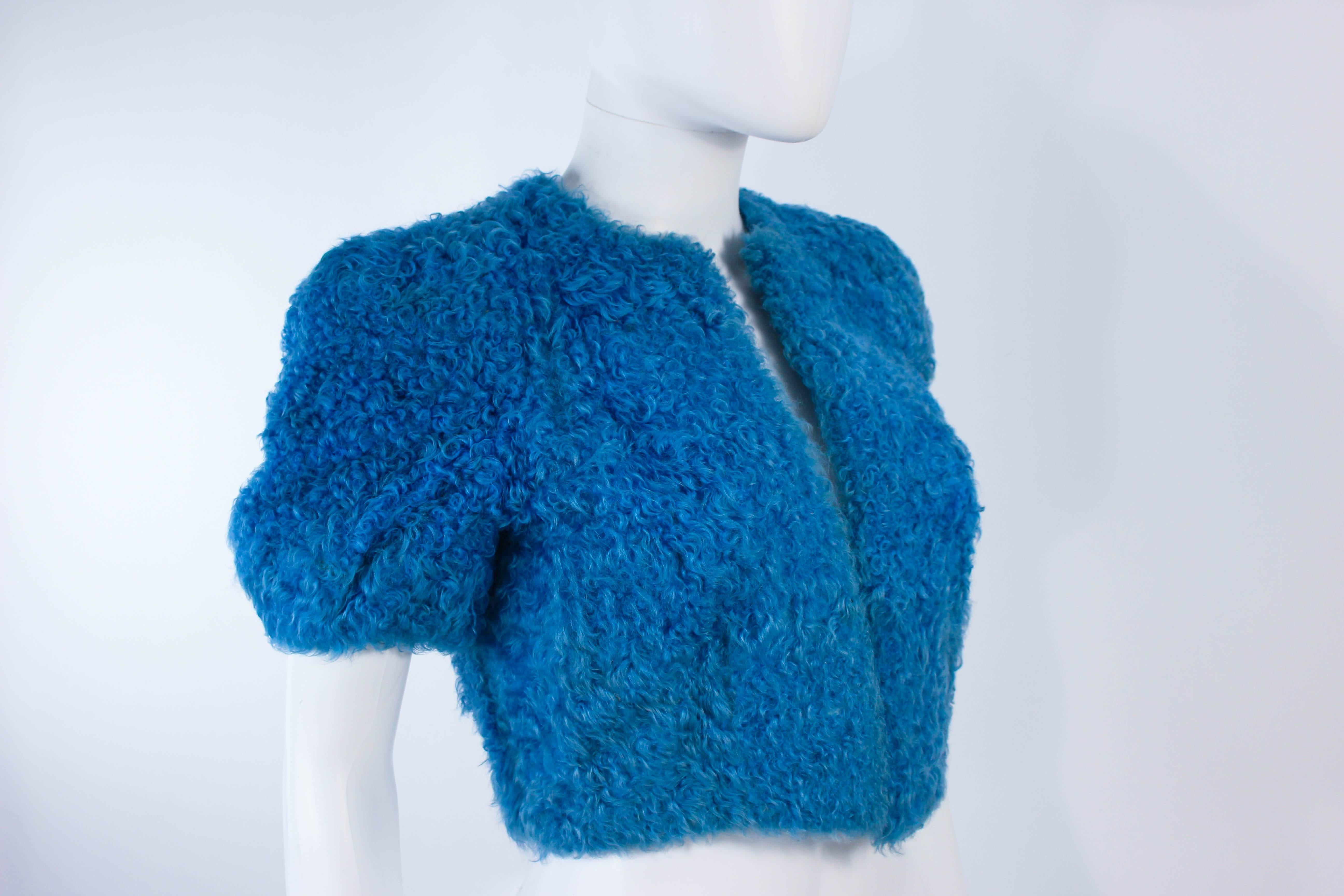 Vintage 1950's Blue Curly Lamb Cropped Jacket Size Small For Sale 1
