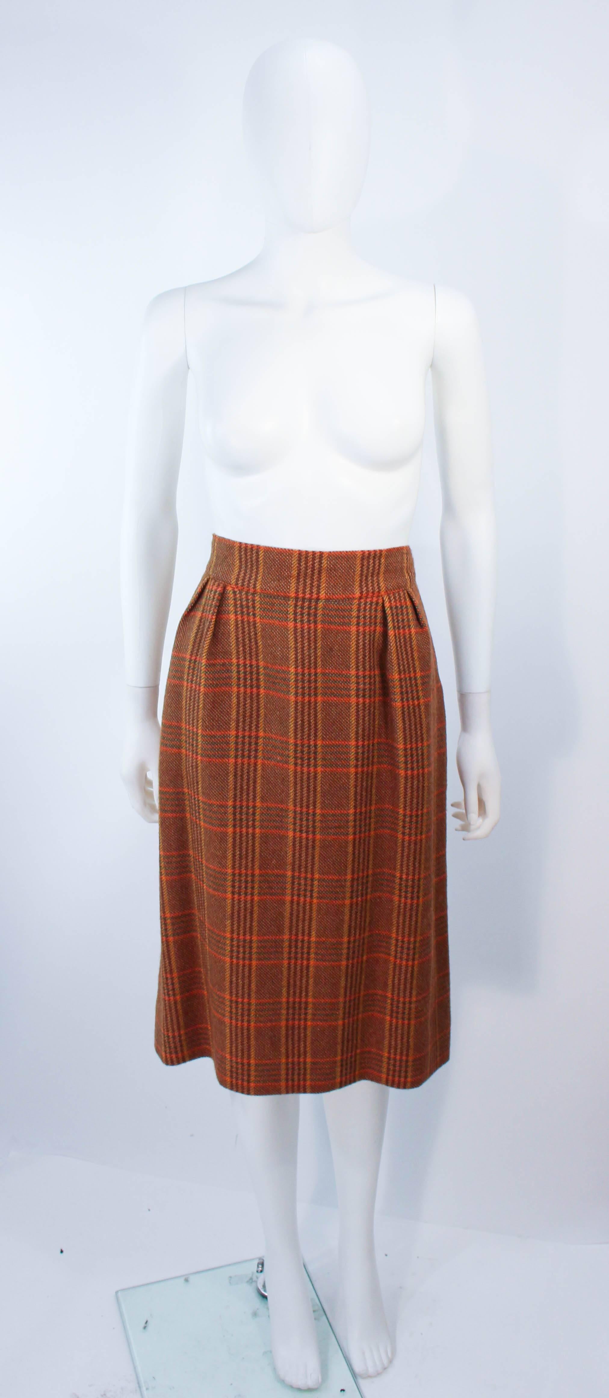 HERMES Brown Plaid Skirt Suit Size 46 For Sale 1