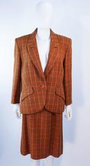 HERMES Brown Plaid Skirt Suit Size 46