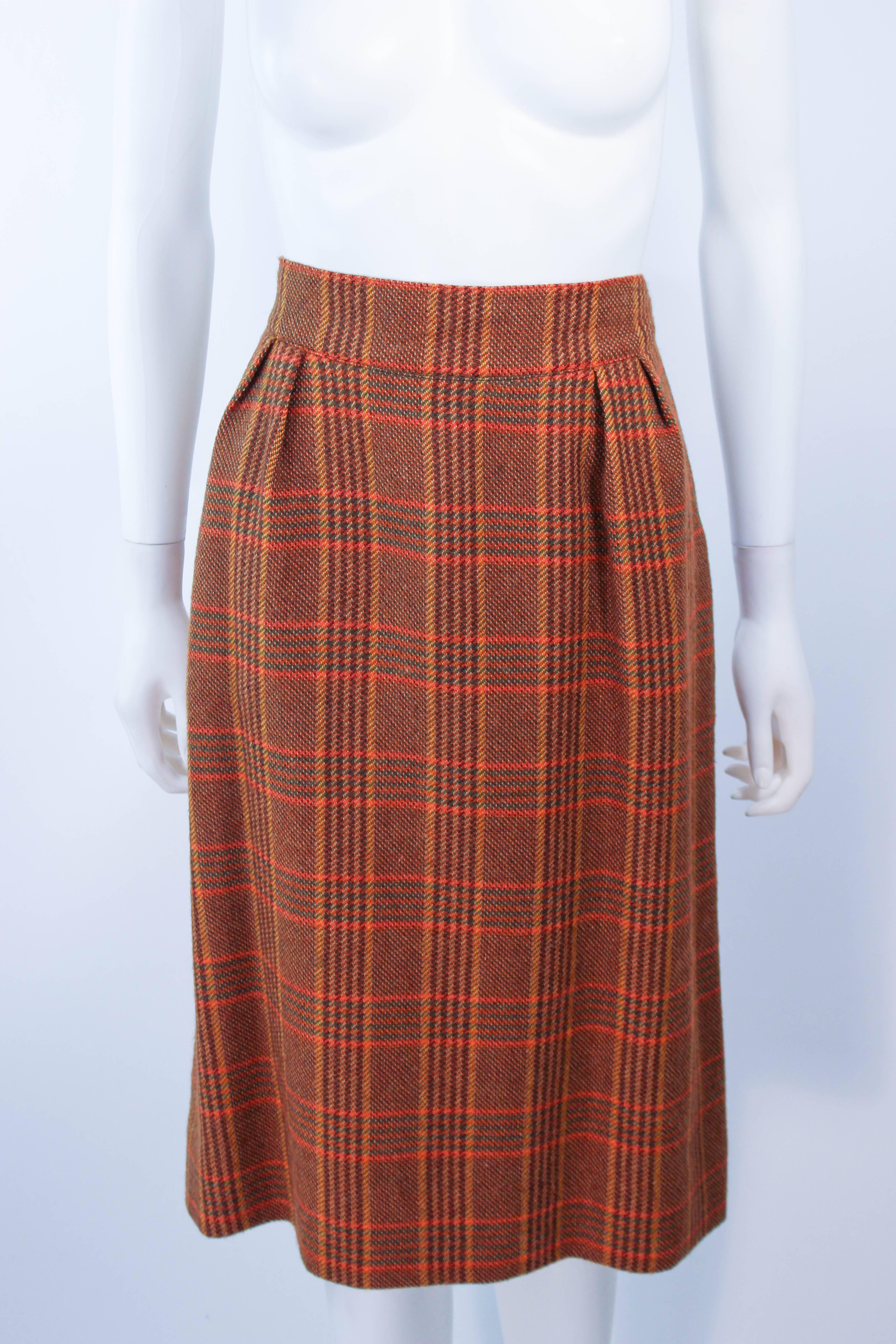 HERMES Brown Plaid Skirt Suit Size 46 For Sale 2