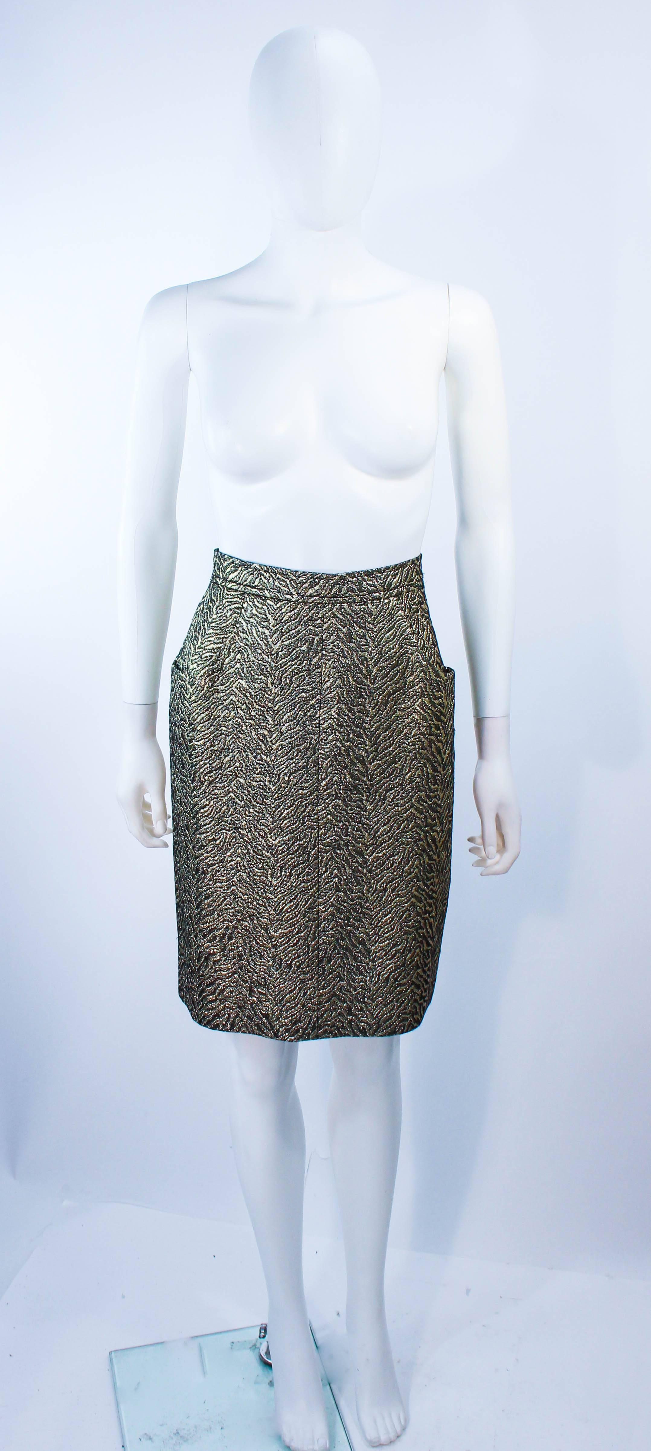 YVES SAINT LAURENT Gold Lame Skirt Suit Size 44 3