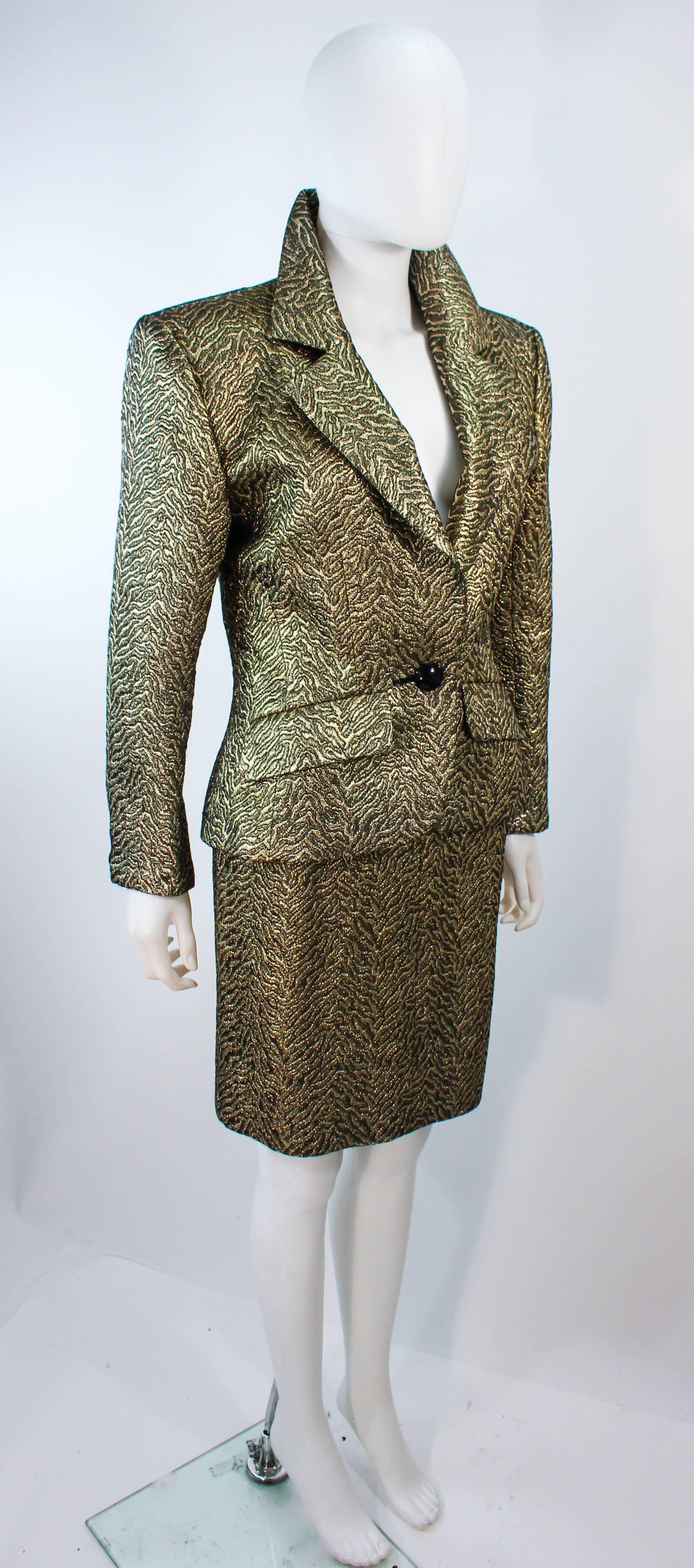 YVES SAINT LAURENT Gold Lame Skirt Suit Size 44 In Excellent Condition In Los Angeles, CA