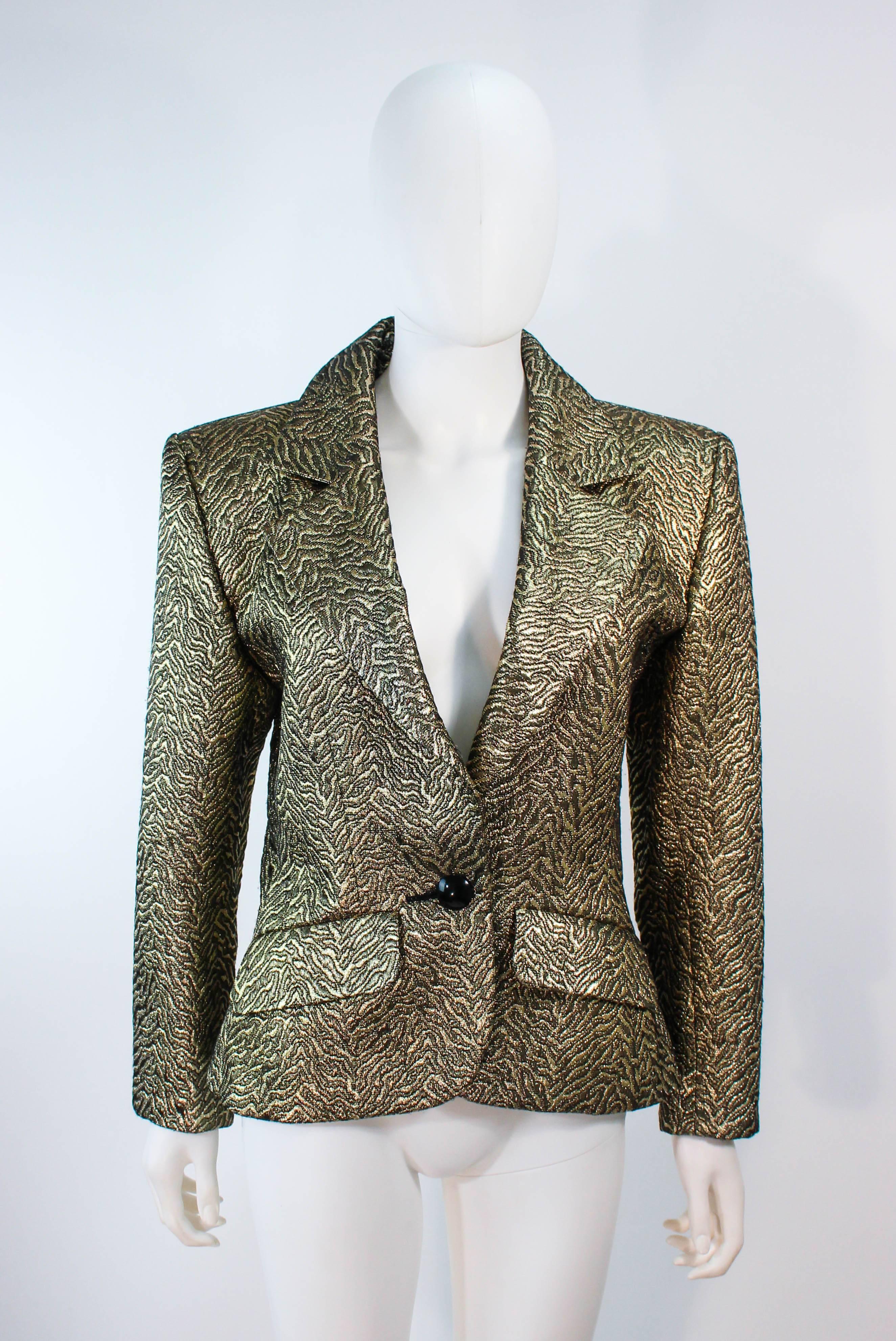 YVES SAINT LAURENT Gold Lame Skirt Suit Size 44 2