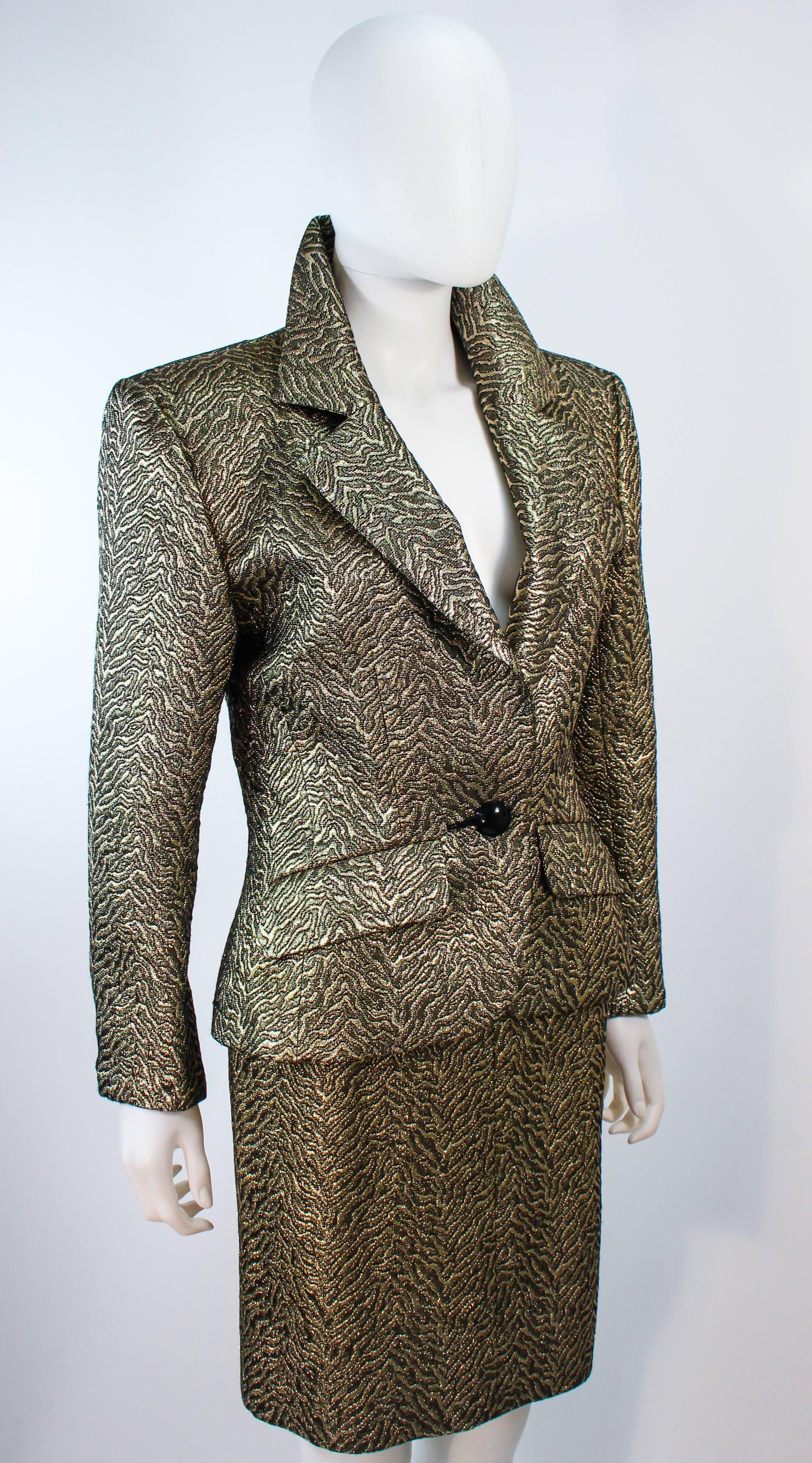 Women's YVES SAINT LAURENT Gold Lame Skirt Suit Size 44