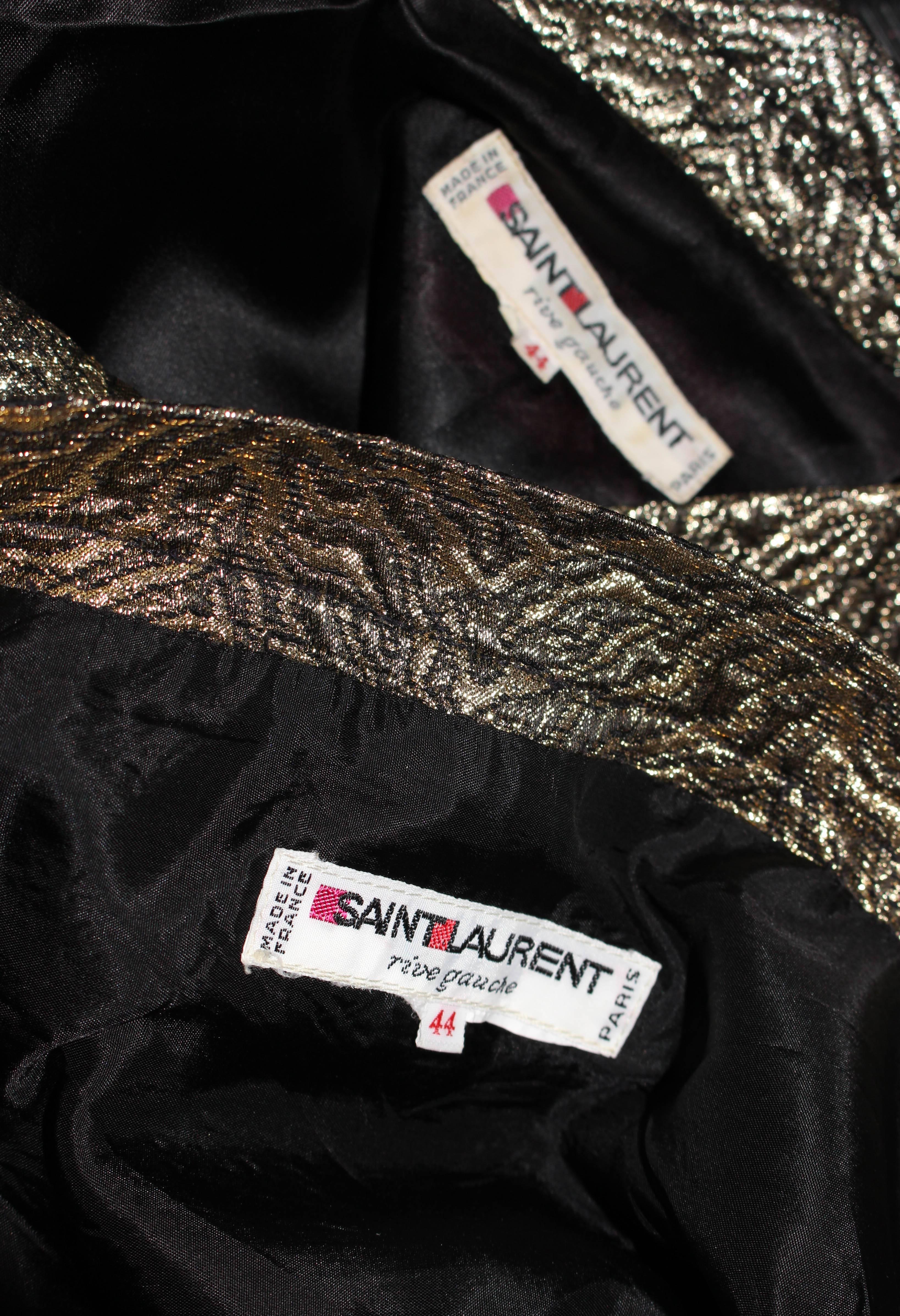 YVES SAINT LAURENT Gold Lame Skirt Suit Size 44 5