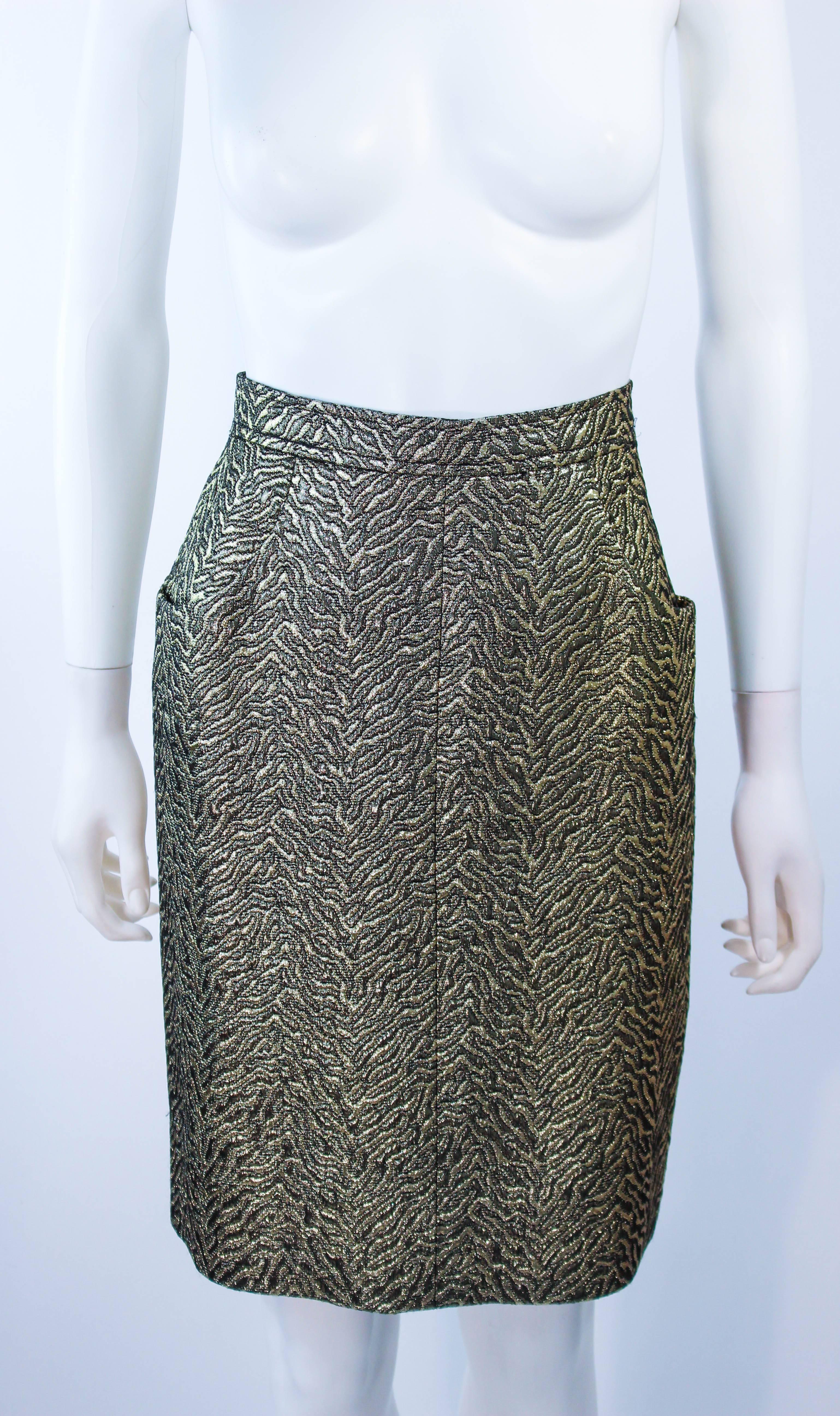YVES SAINT LAURENT Gold Lame Skirt Suit Size 44 4