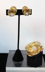 BOUCHER Gold Tone Earrings and Brooch Set with Rhinestones