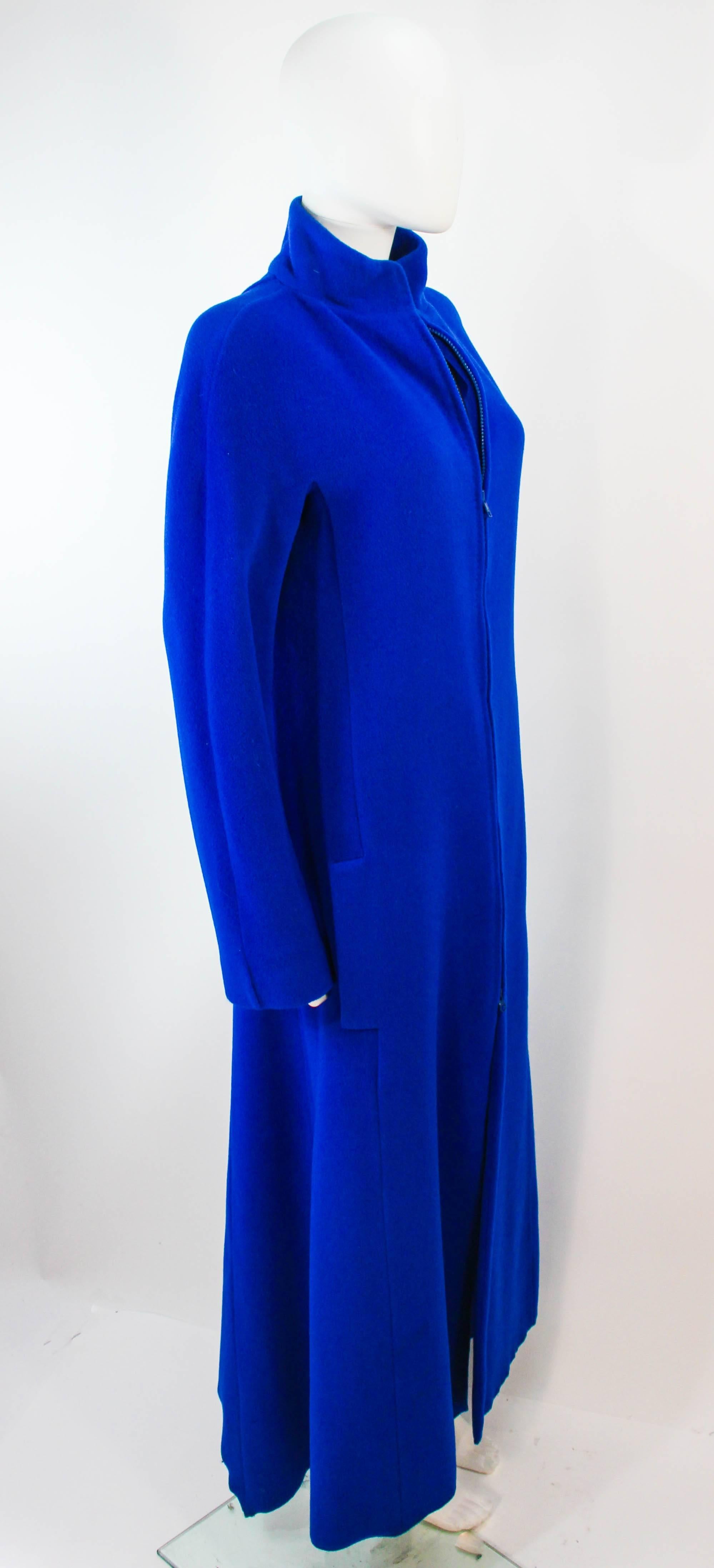 KRIZIA Blue Wool Double Side Zipper Coat Dress Size 40 For Sale 1
