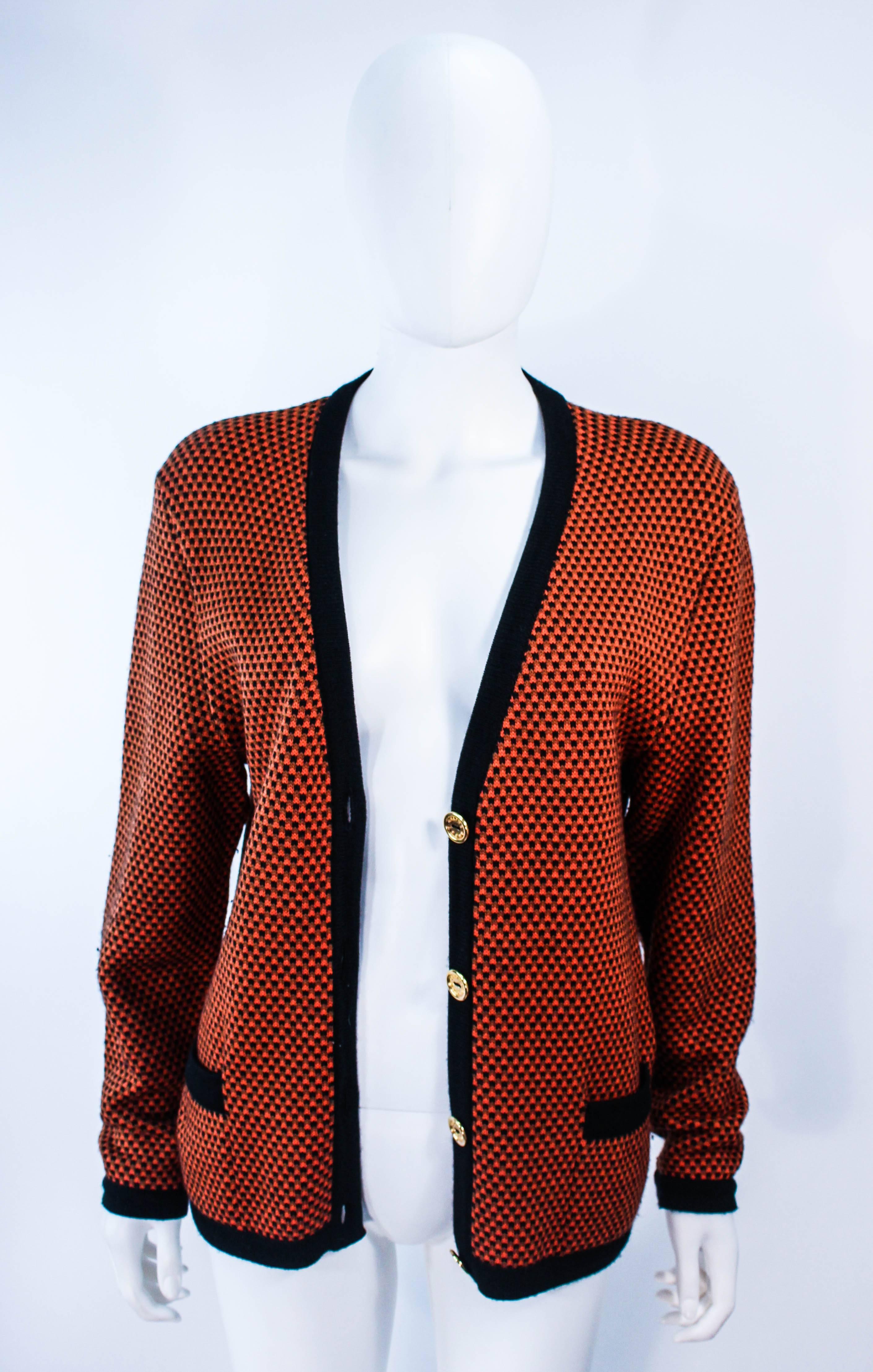 CELINE Vintage Orange & Brown Printed Wool Sweater Size 6 8 For Sale 2