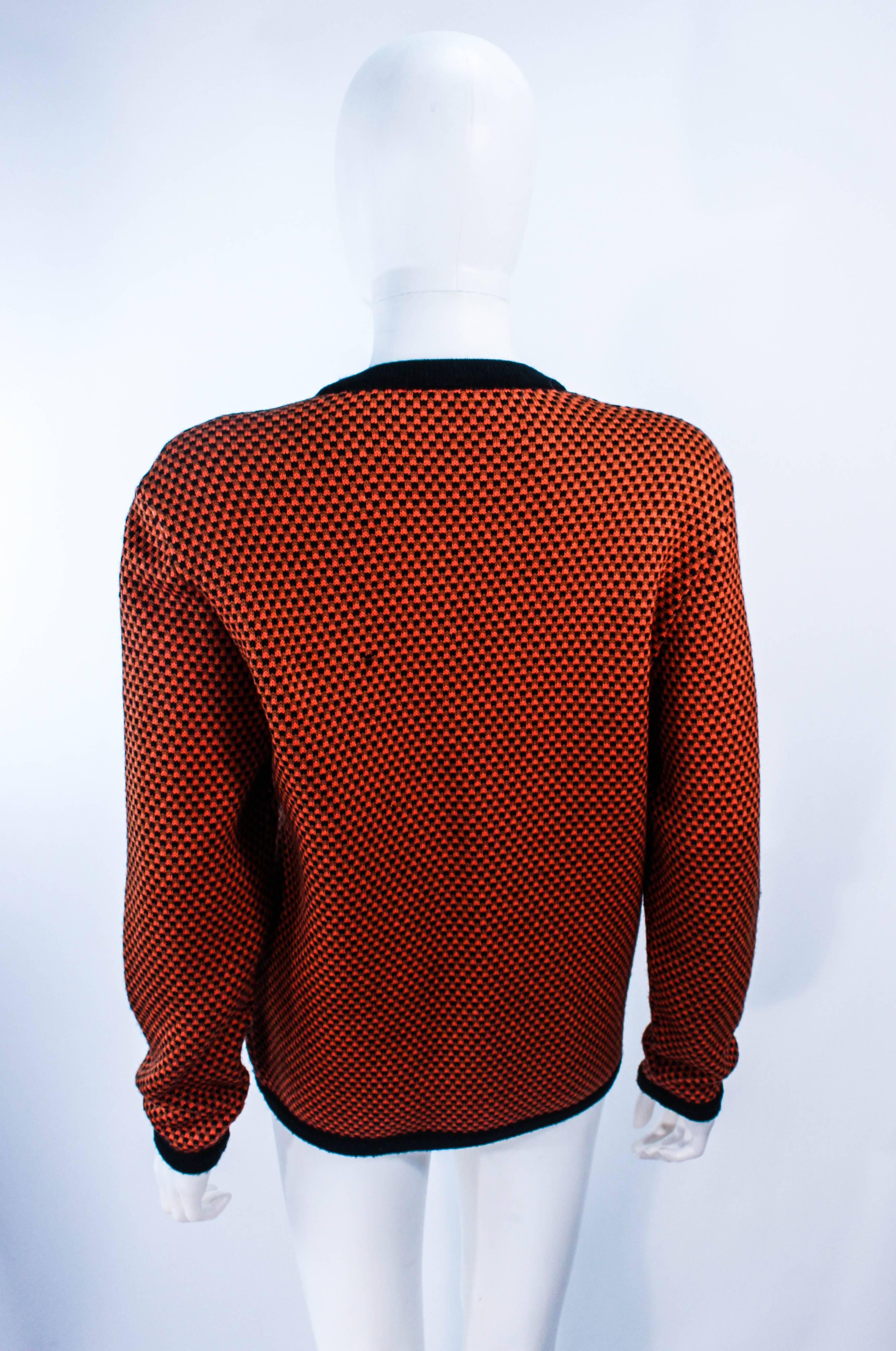 CELINE Vintage Orange & Brown Printed Wool Sweater Size 6 8 For Sale 1