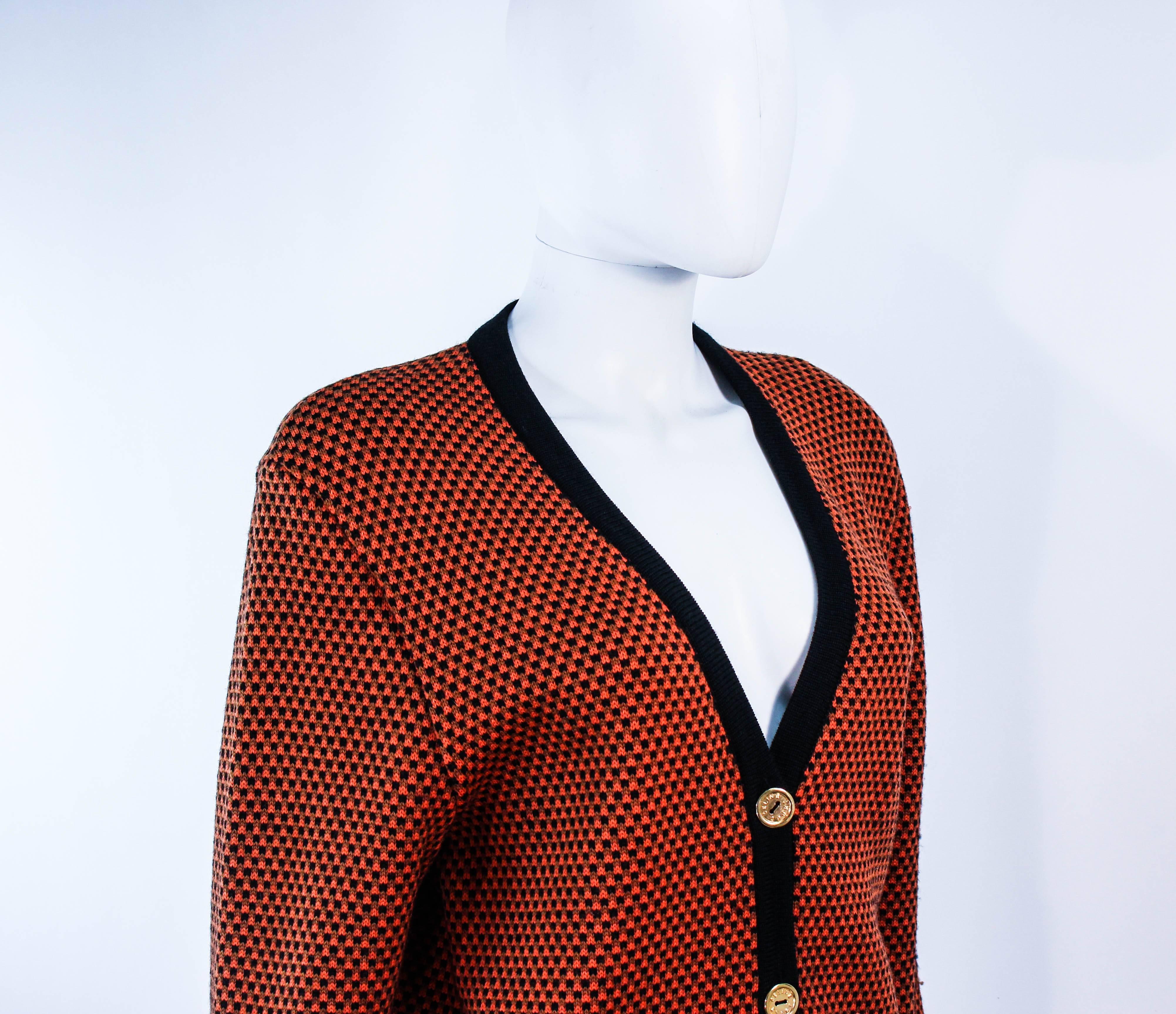 CELINE Vintage Orange & Brown Printed Wool Sweater Size 6 8 In Excellent Condition For Sale In Los Angeles, CA