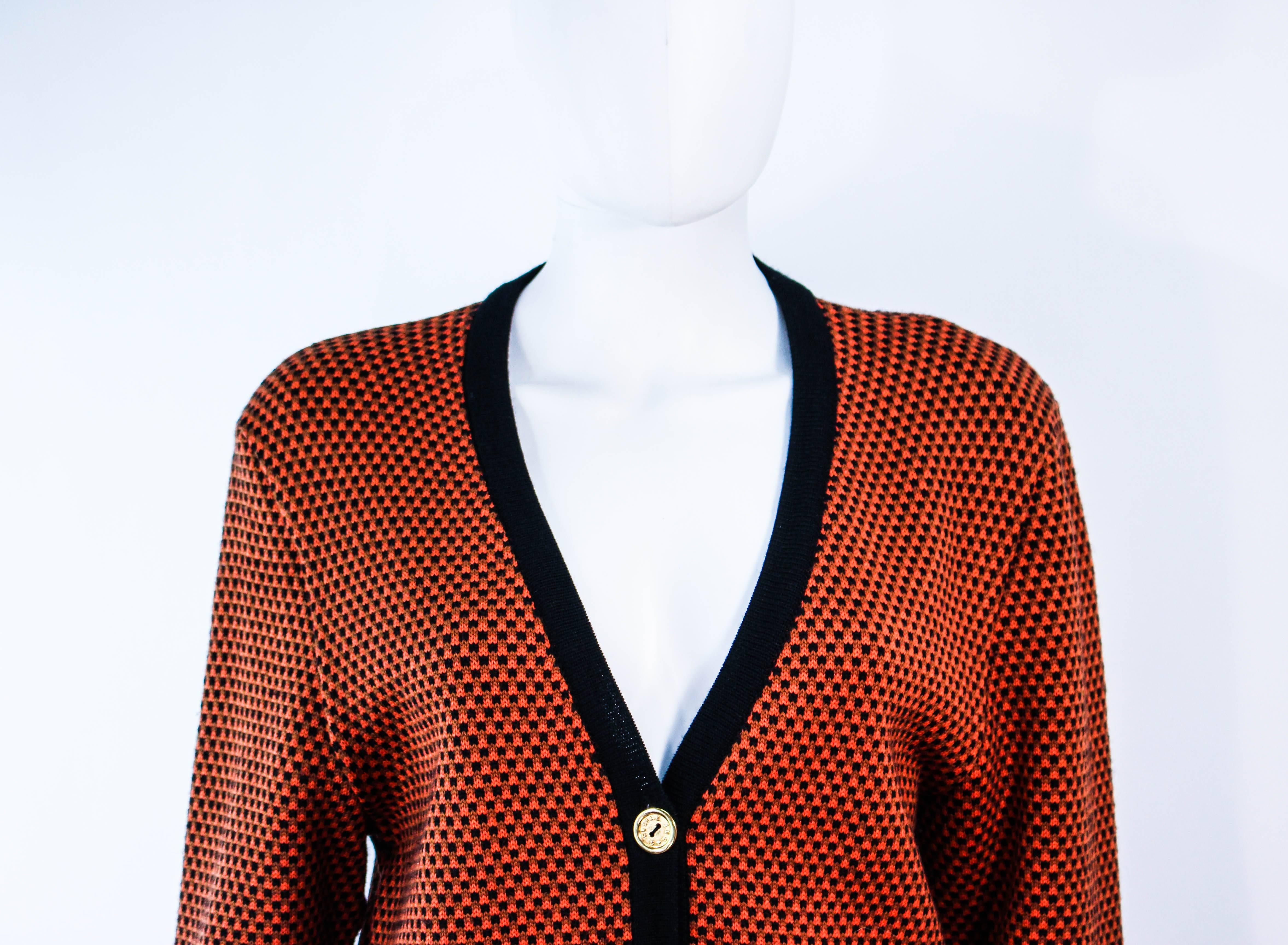 Marrone CELINE Maglione vintage in lana stampata arancione e marrone taglia 6 8 in vendita