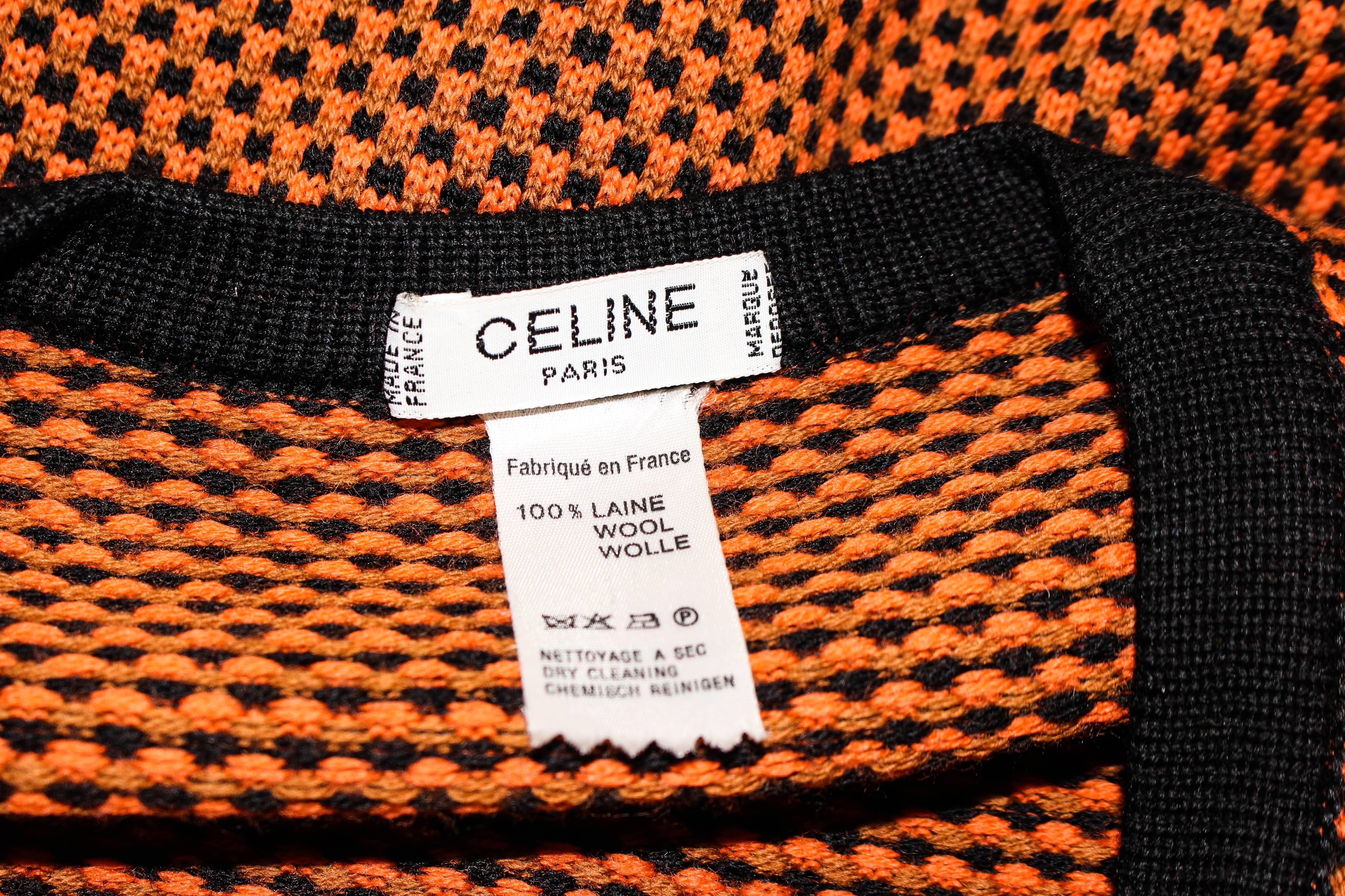 CELINE Vintage Orange & Brown Printed Wool Sweater Size 6 8 For Sale 3