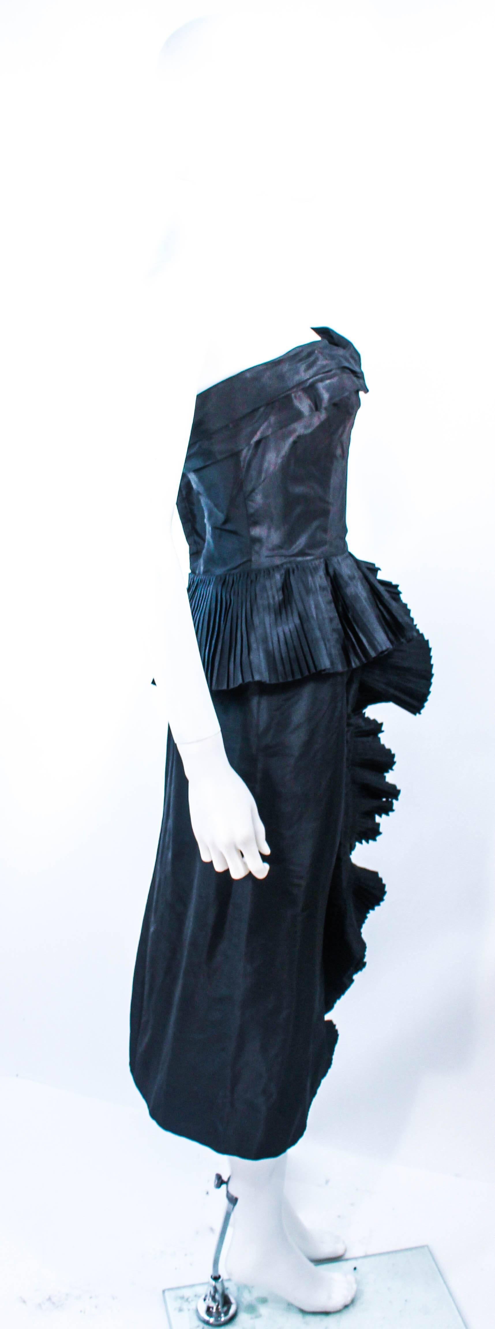 IRENE Black Silk Cascading Ruffle Cocktail Gown and Jacket Size 4 For Sale 1