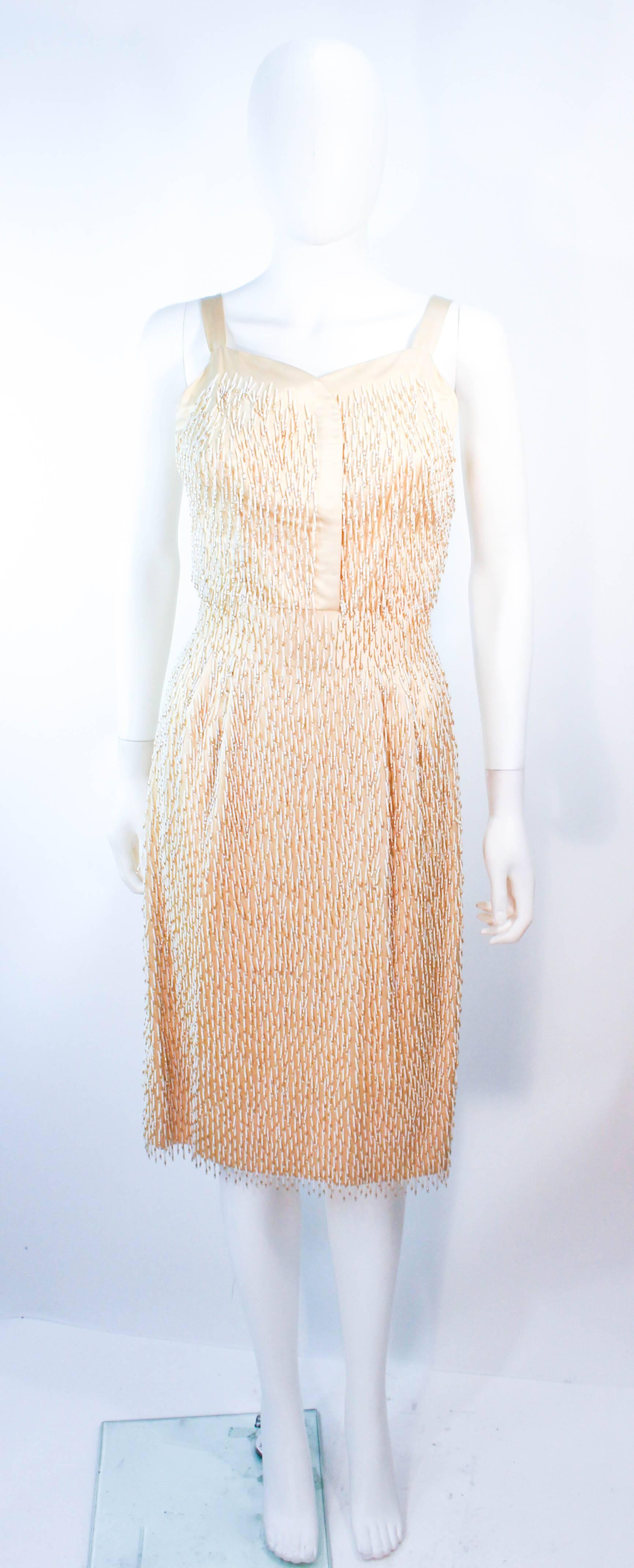 Cream Silk 1960's Beaded Cocktail Dress and Coat Size 6 8 In Excellent Condition For Sale In Los Angeles, CA