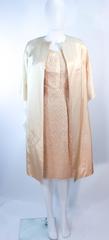 Cream Silk 1960's Beaded Cocktail Dress and Coat Size 6 8